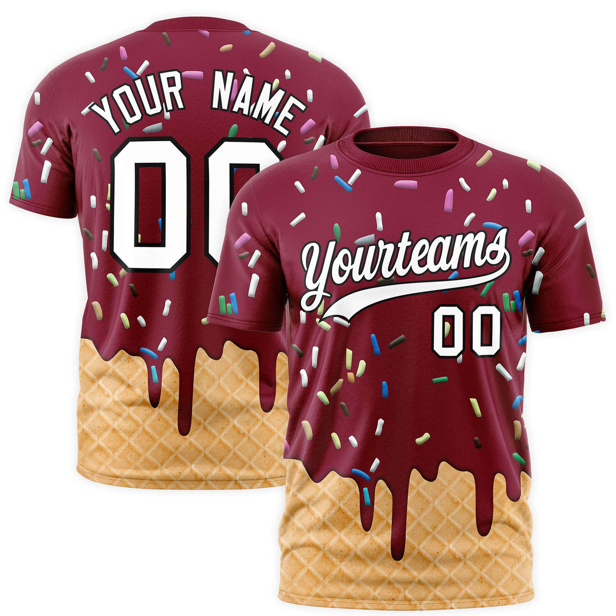 Custom Crimson Ice Cream Cone Graffiti Pattern Fashion Authentic T-Shirt