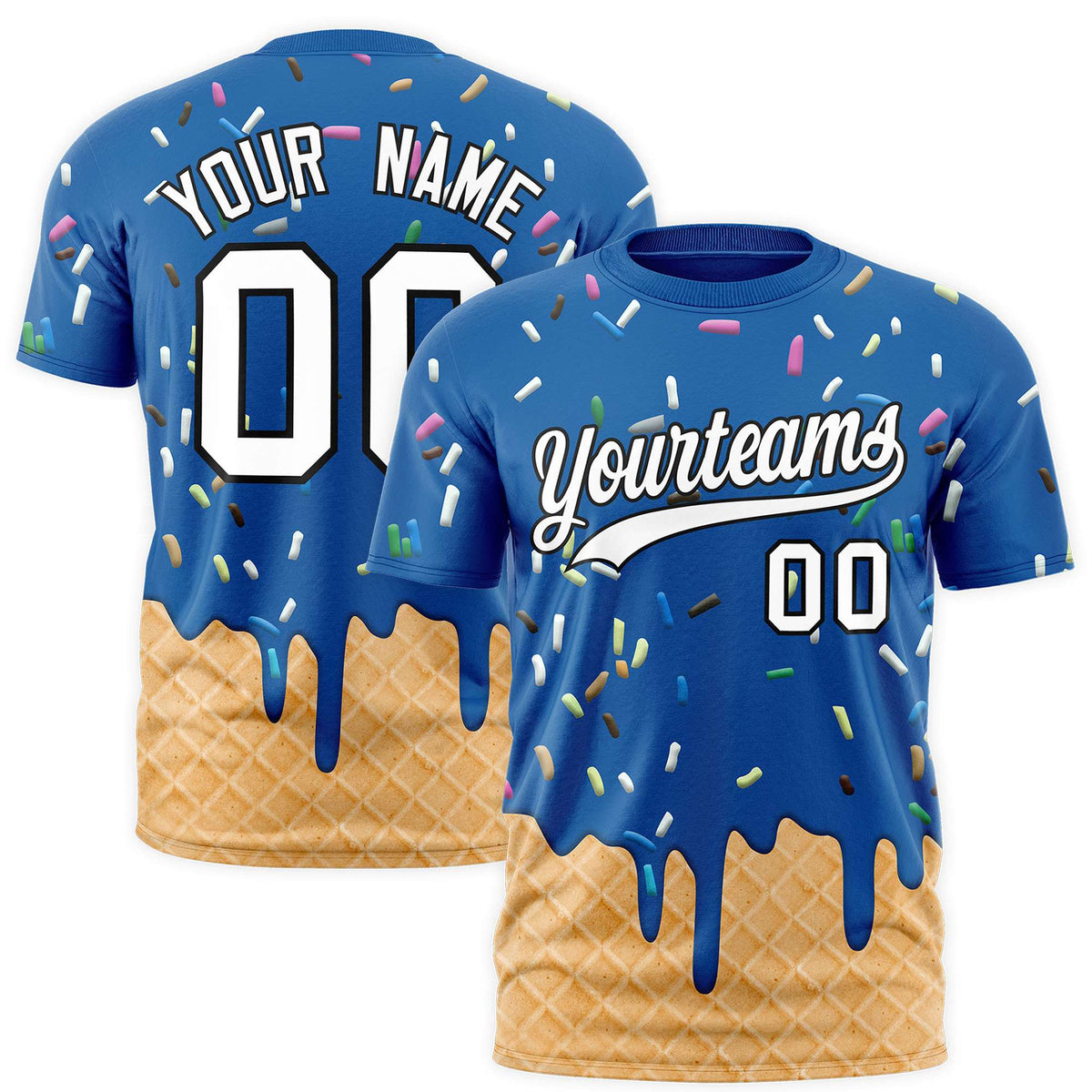 Custom Royal Ice Cream Cone Graffiti Pattern Fashion Authentic T-Shirt