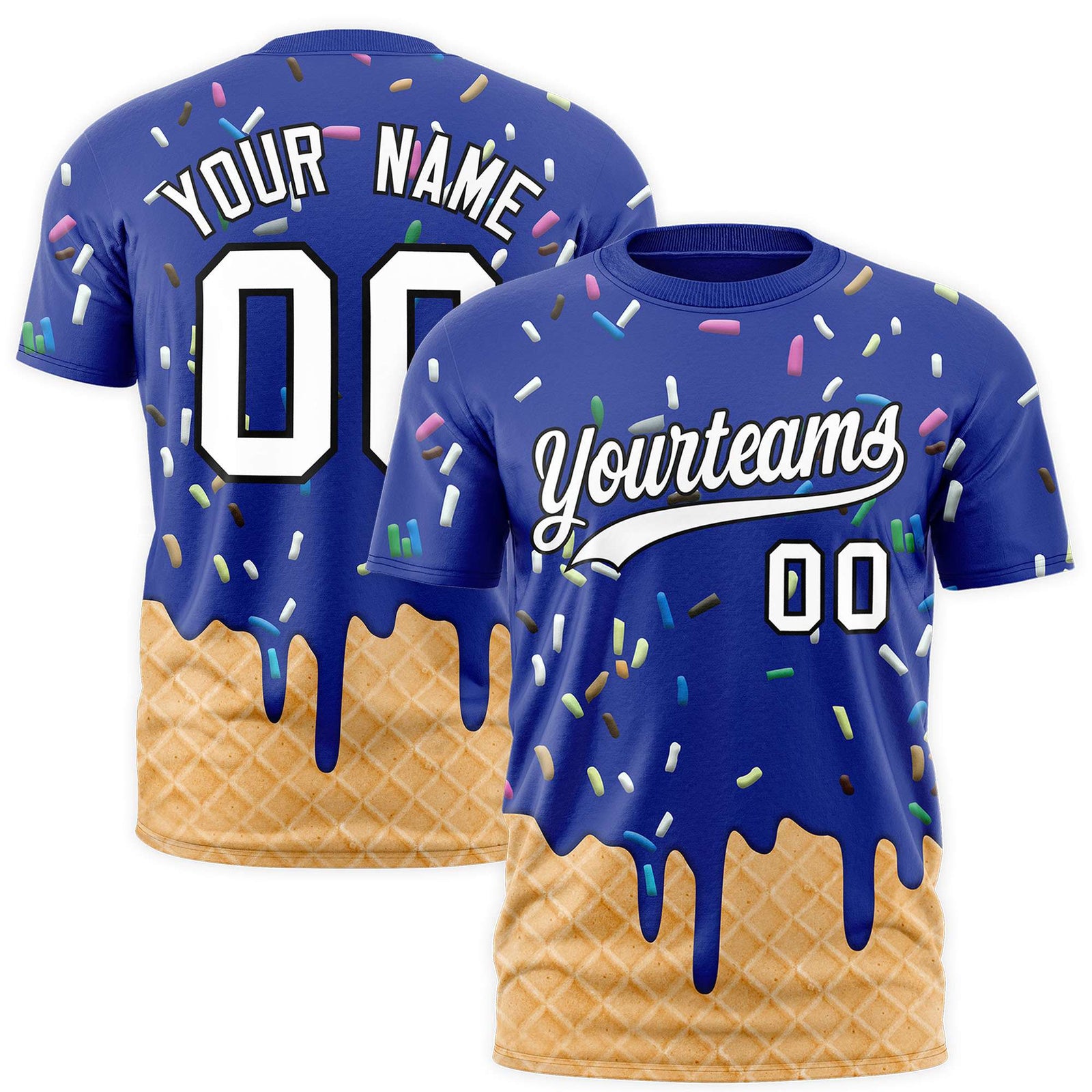 Custom Royal Ice Cream Cone Graffiti Pattern Fashion Authentic T-Shirt