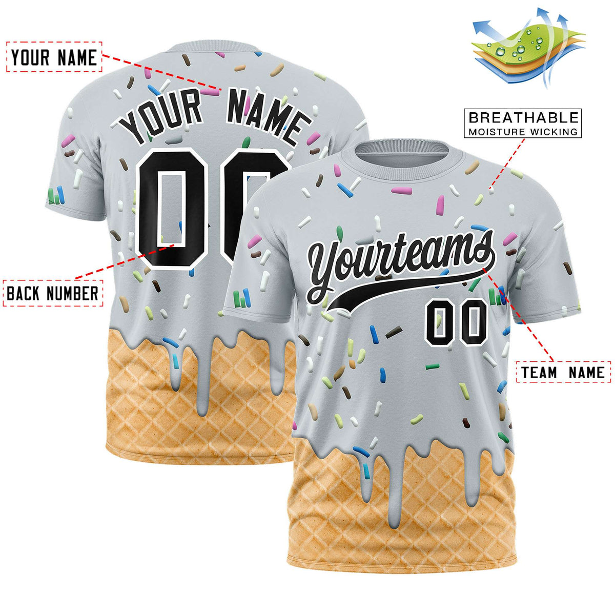 Custom Silver Ice Cream Cone Graffiti Pattern Fashion Authentic T-Shirt