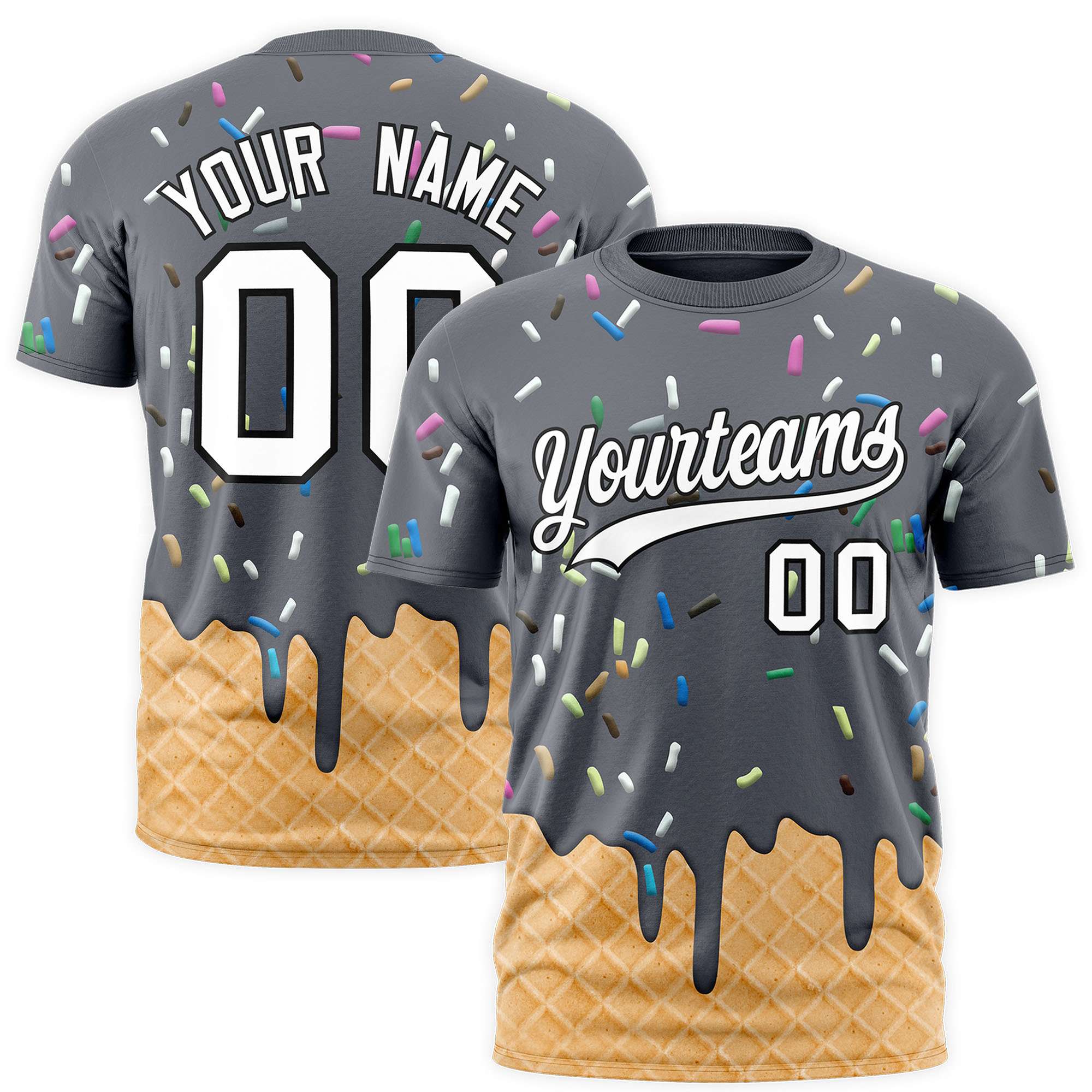Custom Dark Gray Ice Cream Cone Graffiti Pattern Fashion Authentic T-Shirt