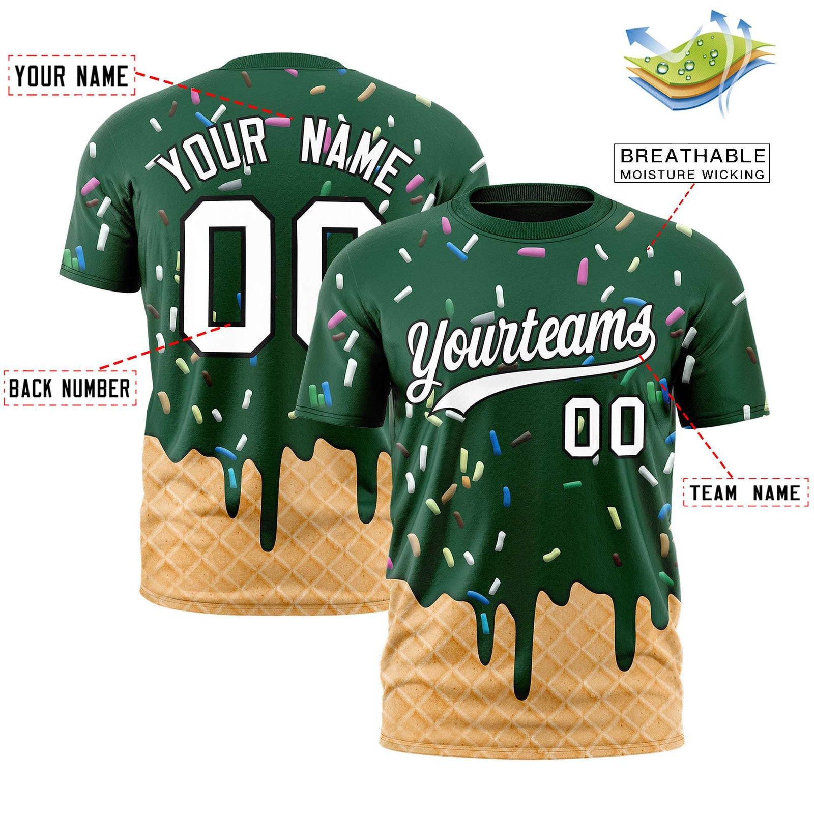 Custom Green Ice Cream Cone Graffiti Pattern Fashion Authentic T-Shirt