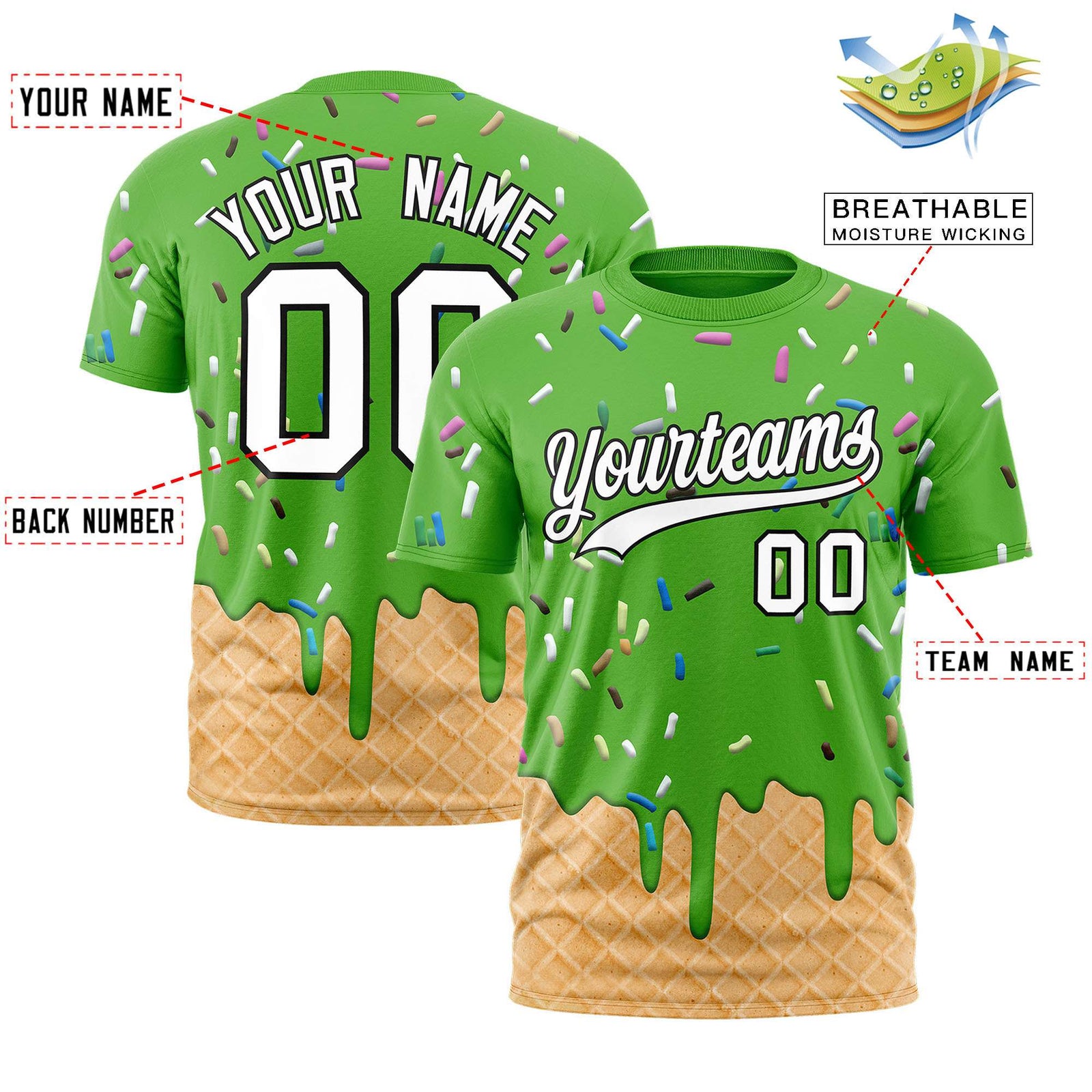 Custom Light Green Ice Cream Cone Graffiti Pattern Fashion Authentic T-Shirt