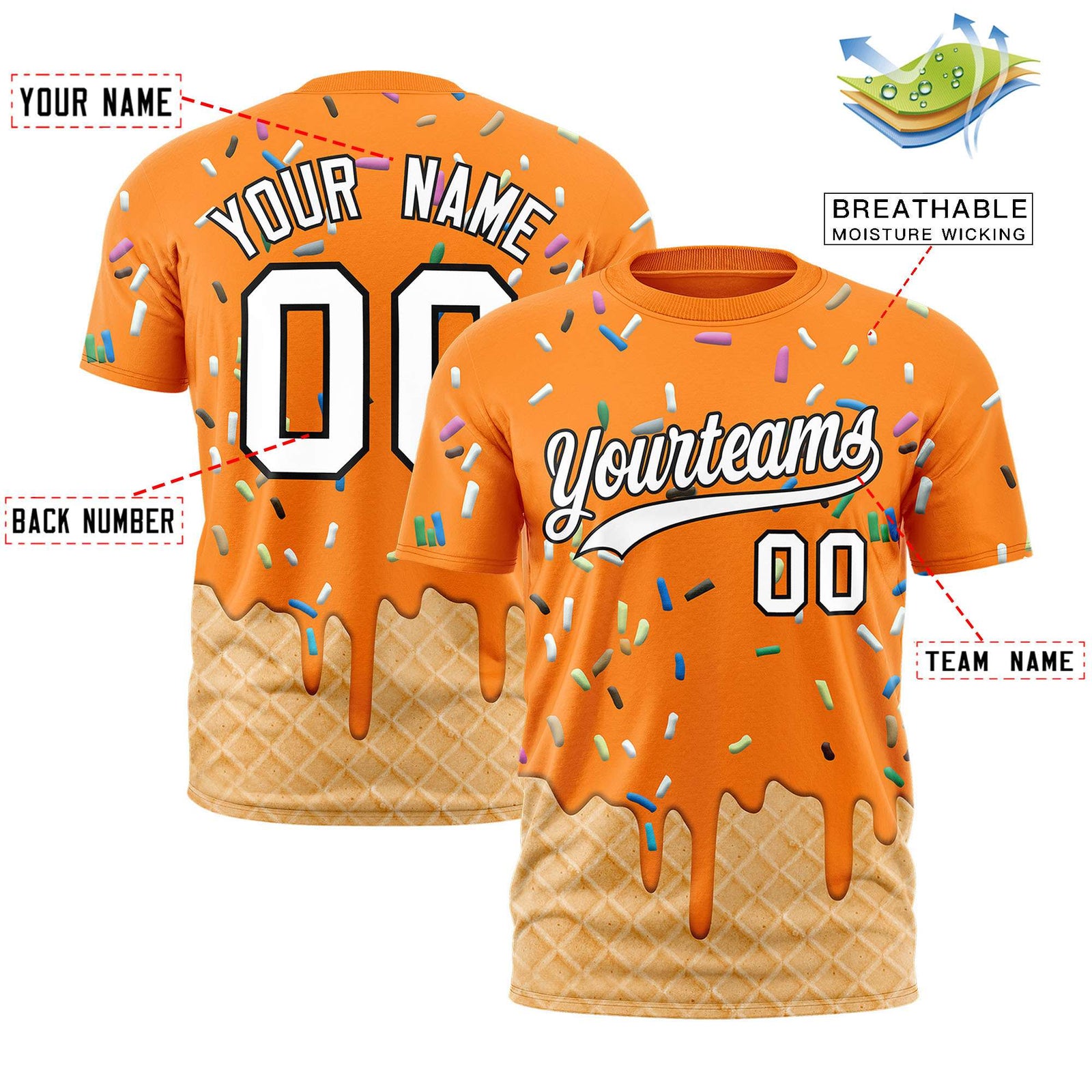 Custom Orange Ice Cream Cone Graffiti Pattern Fashion Authentic T-Shirt