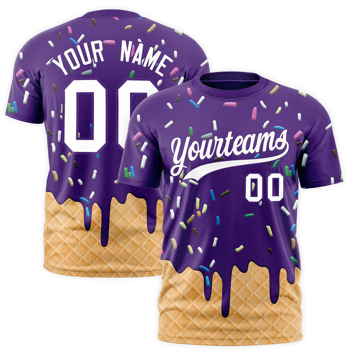 Custom Purple Ice Cream Cone Graffiti Pattern Fashion Authentic T-Shirt