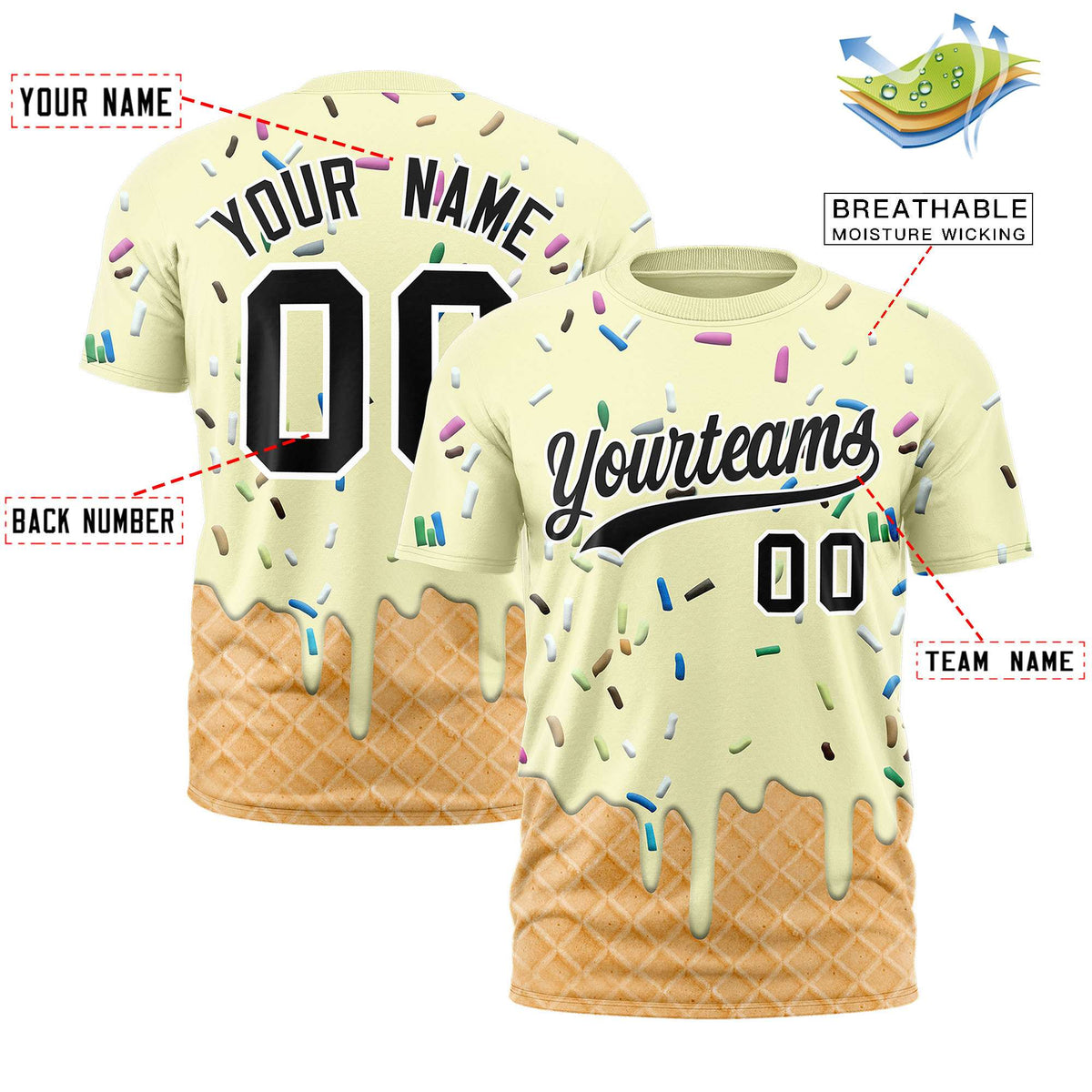 Custom Cream Ice Cream Cone Graffiti Pattern Fashion Authentic T-Shirt