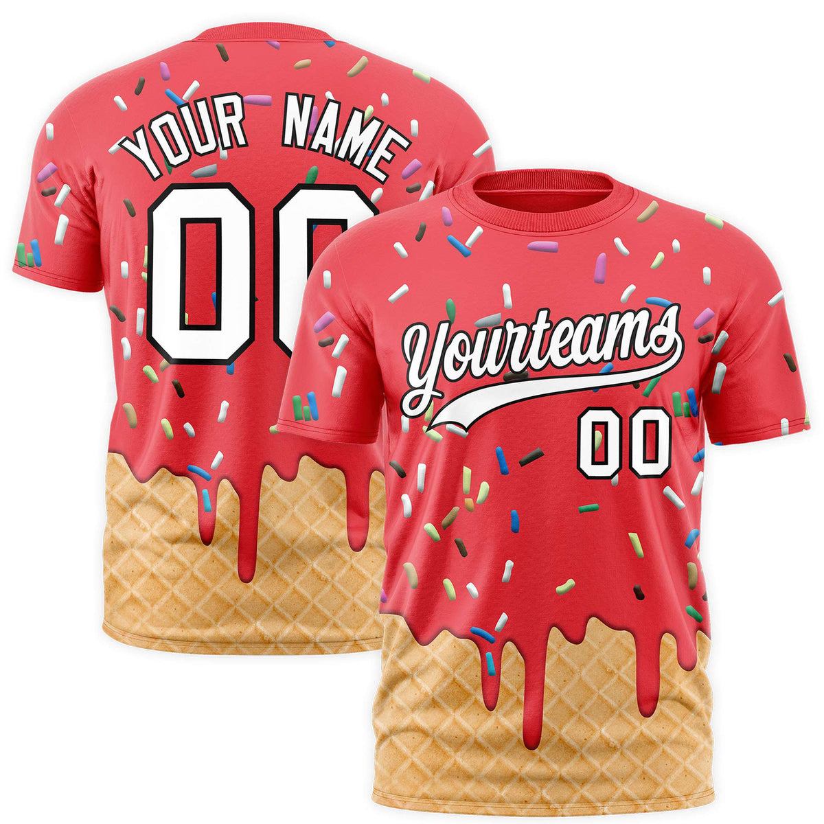 Custom Light Red Ice Cream Cone Graffiti Pattern Fashion Authentic T-Shirt