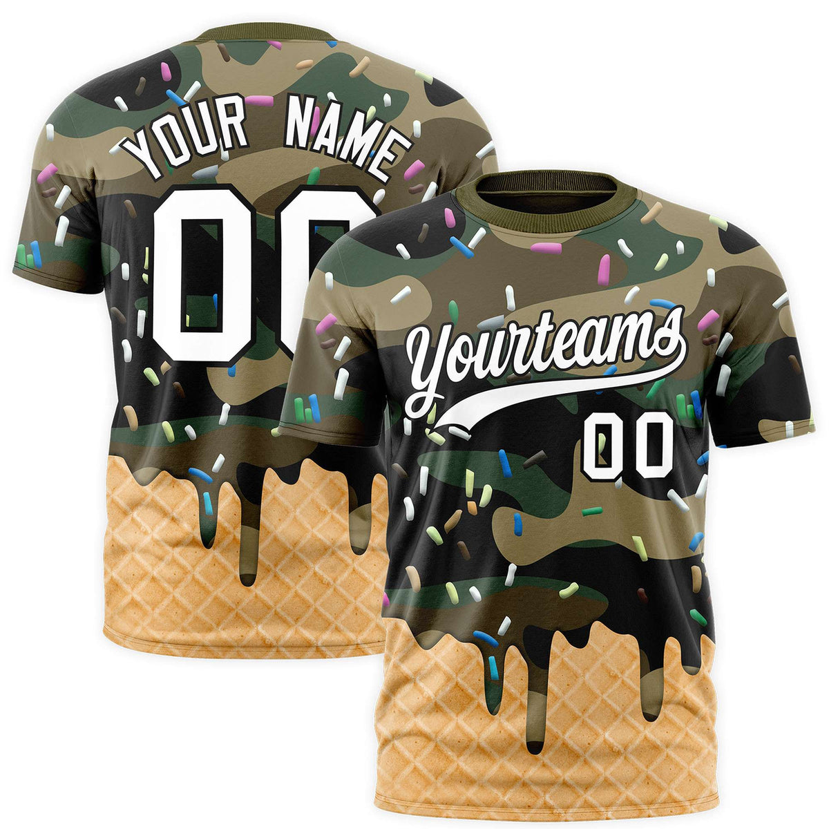 Custom Camo Ice Cream Cone Graffiti Pattern Fashion Authentic T-Shirt