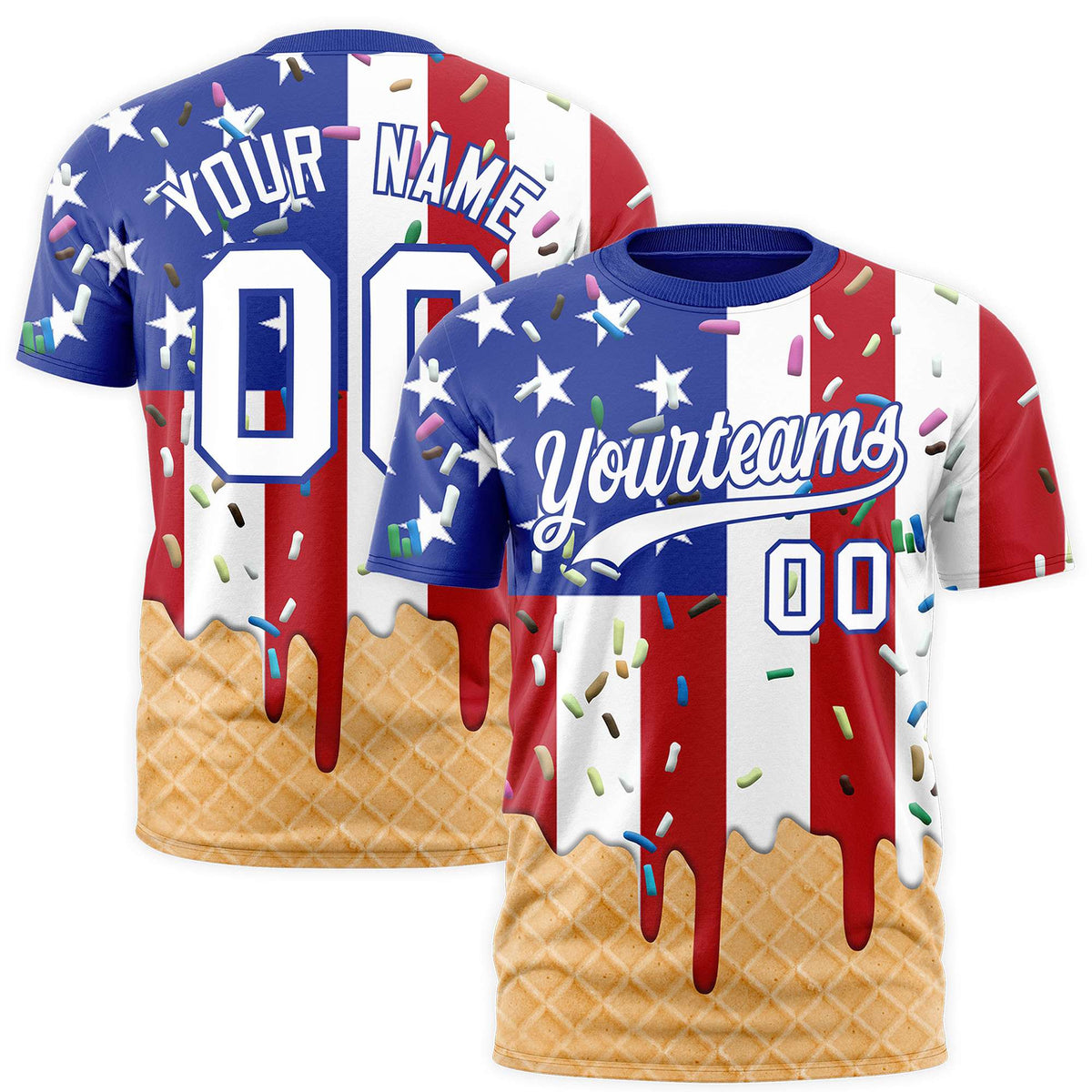 Custom American Flag Ice Cream Cone Graffiti Pattern Fashion Authentic T-Shirt