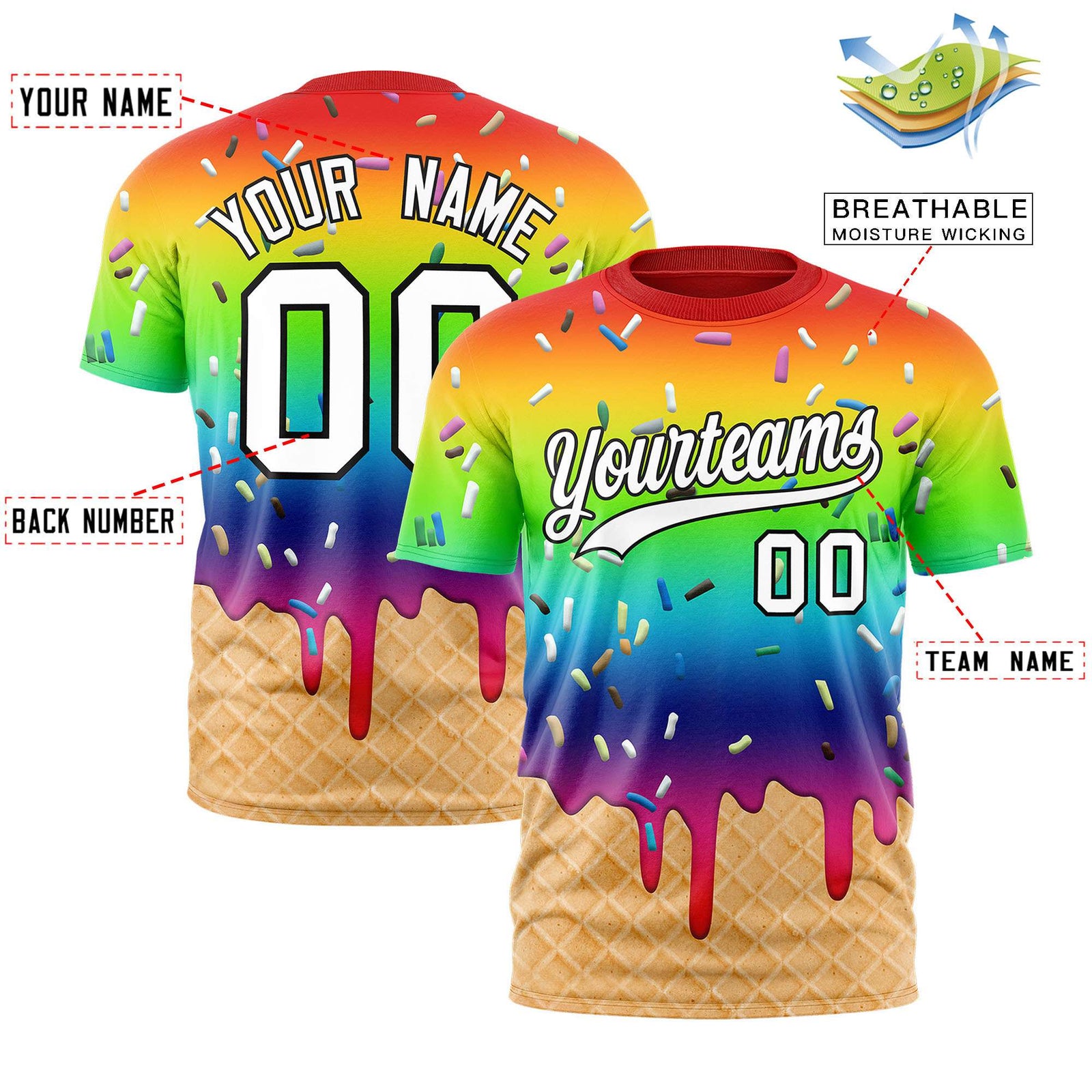 Custom Rainbow Ice Cream Cone Graffiti Pattern Fashion Authentic T-Shirt