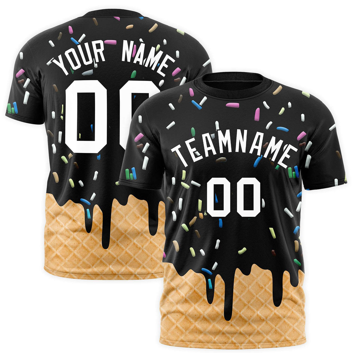 Custom Black Ice Cream Cone Graffiti Pattern Fashion Authentic T-Shirt