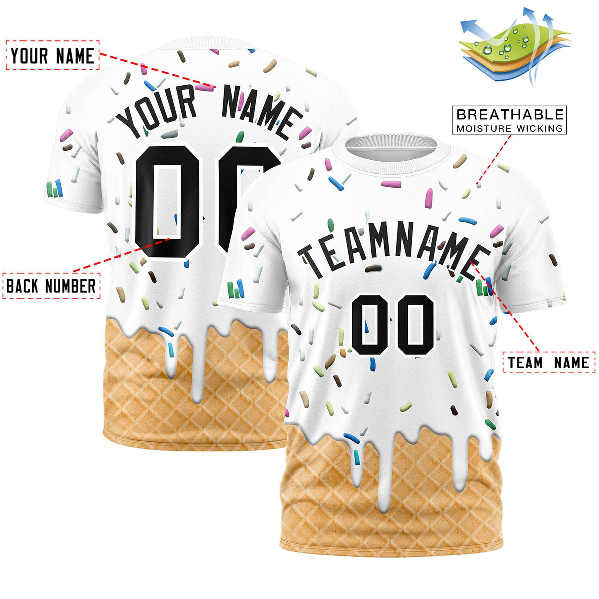 Custom White Ice Cream Cone Graffiti Pattern Fashion Authentic T-Shirt