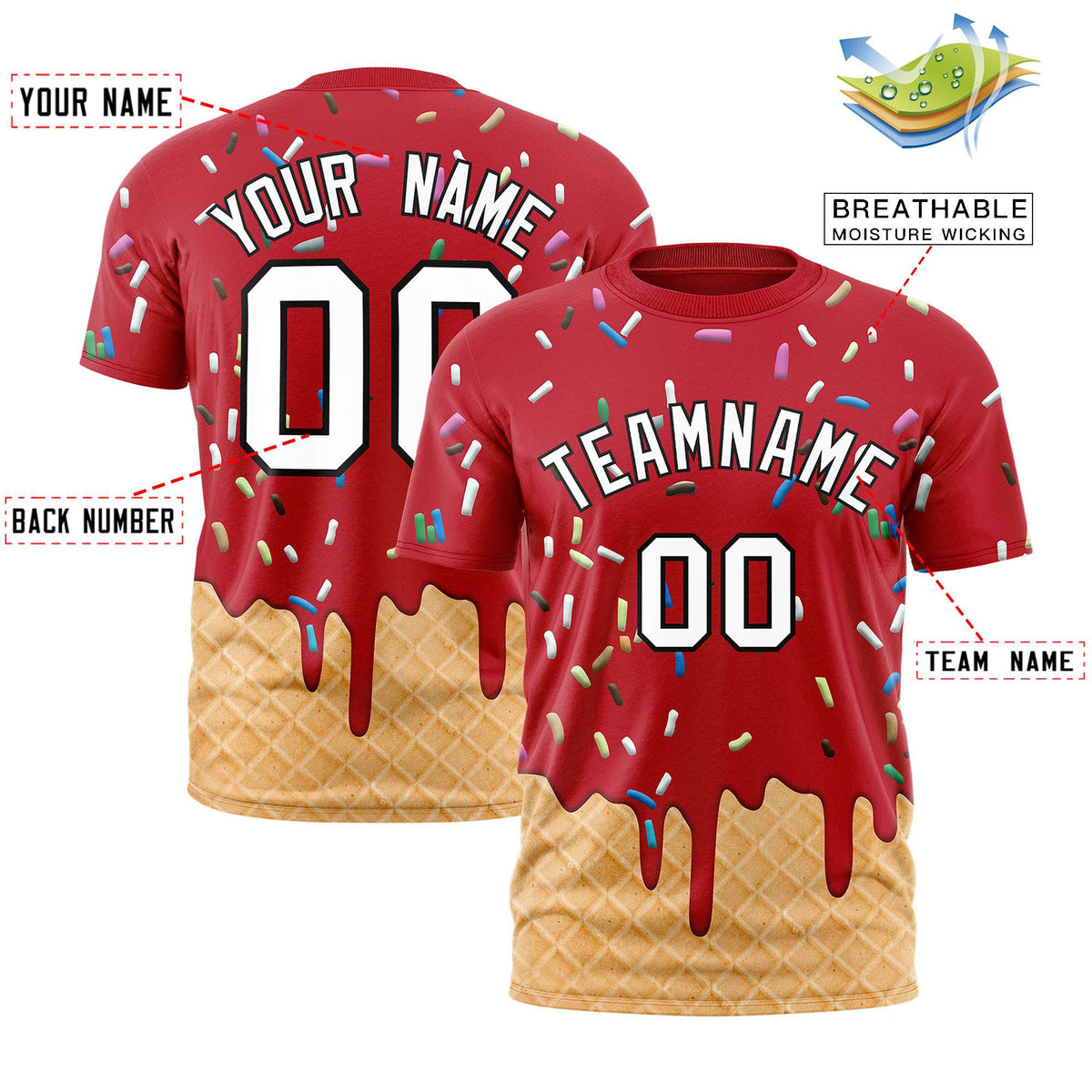 Custom Red Ice Cream Cone Graffiti Pattern Fashion Authentic T-Shirt