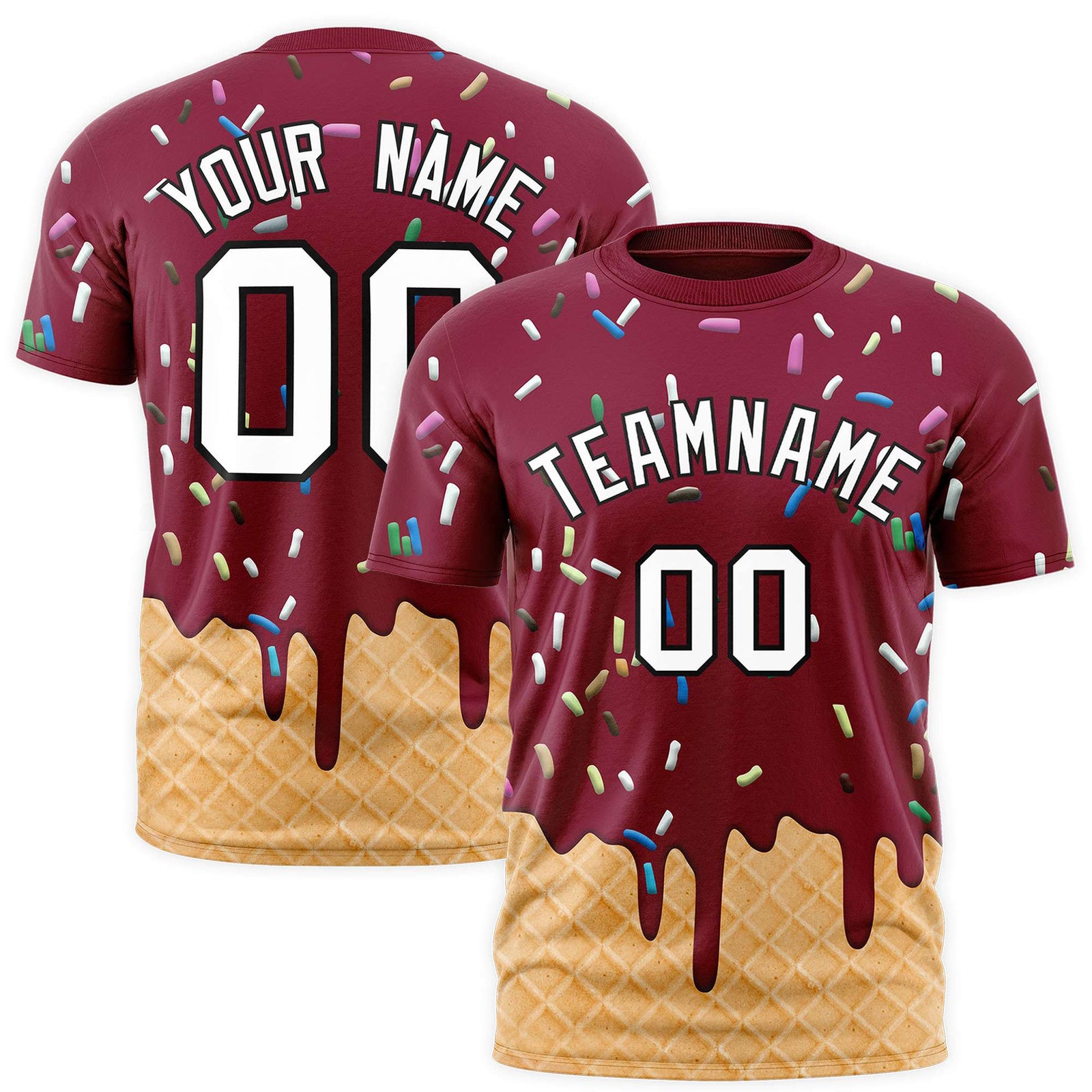 Custom Crimson Ice Cream Cone Graffiti Pattern Fashion Authentic T-Shirt