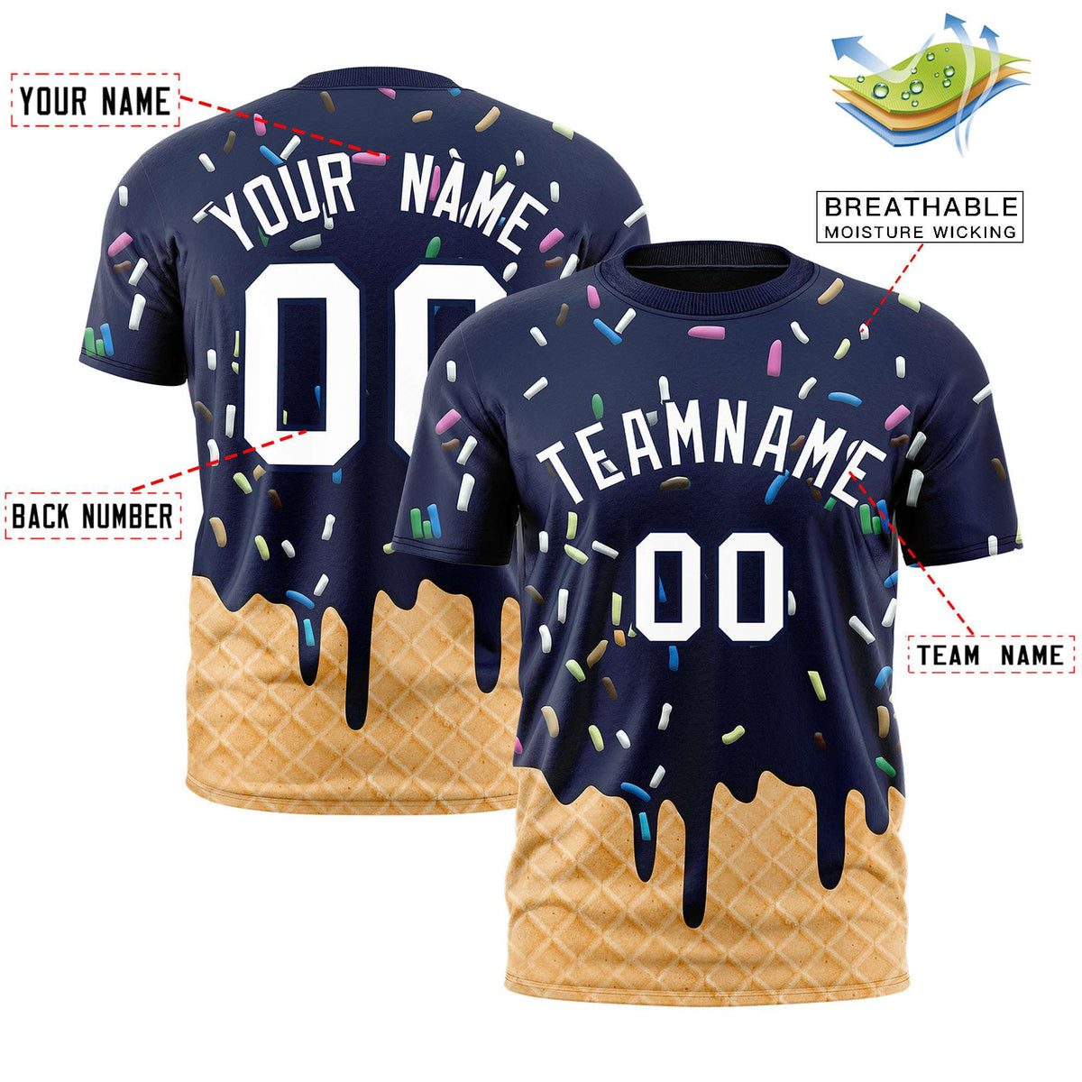 Custom Navy Ice Cream Cone Graffiti Pattern Fashion Authentic T-Shirt