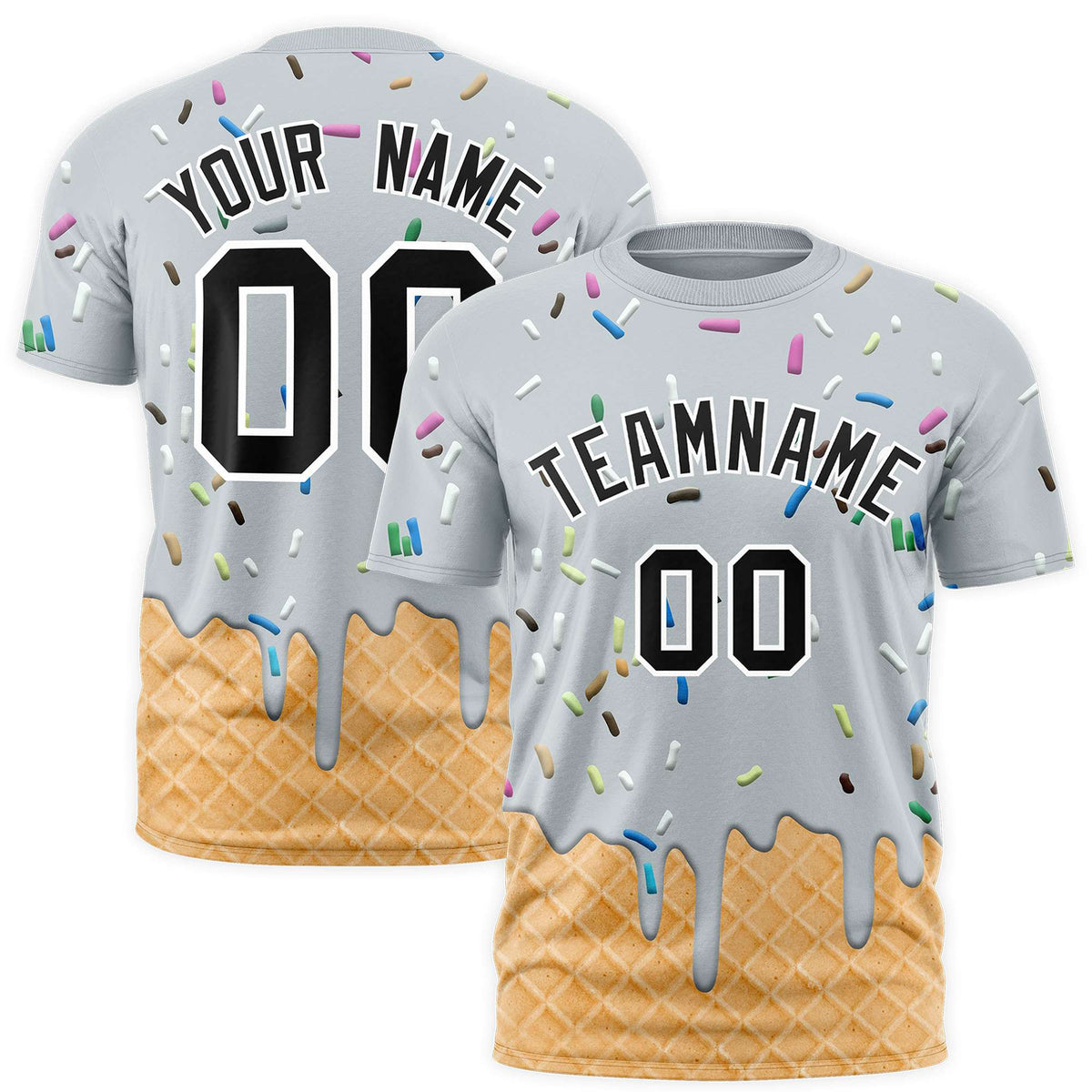 Custom Silver Ice Cream Cone Graffiti Pattern Fashion Authentic T-Shirt