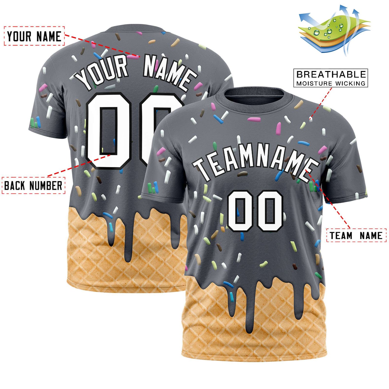 Custom Dark Gray Ice Cream Cone Graffiti Pattern Fashion Authentic T-Shirt