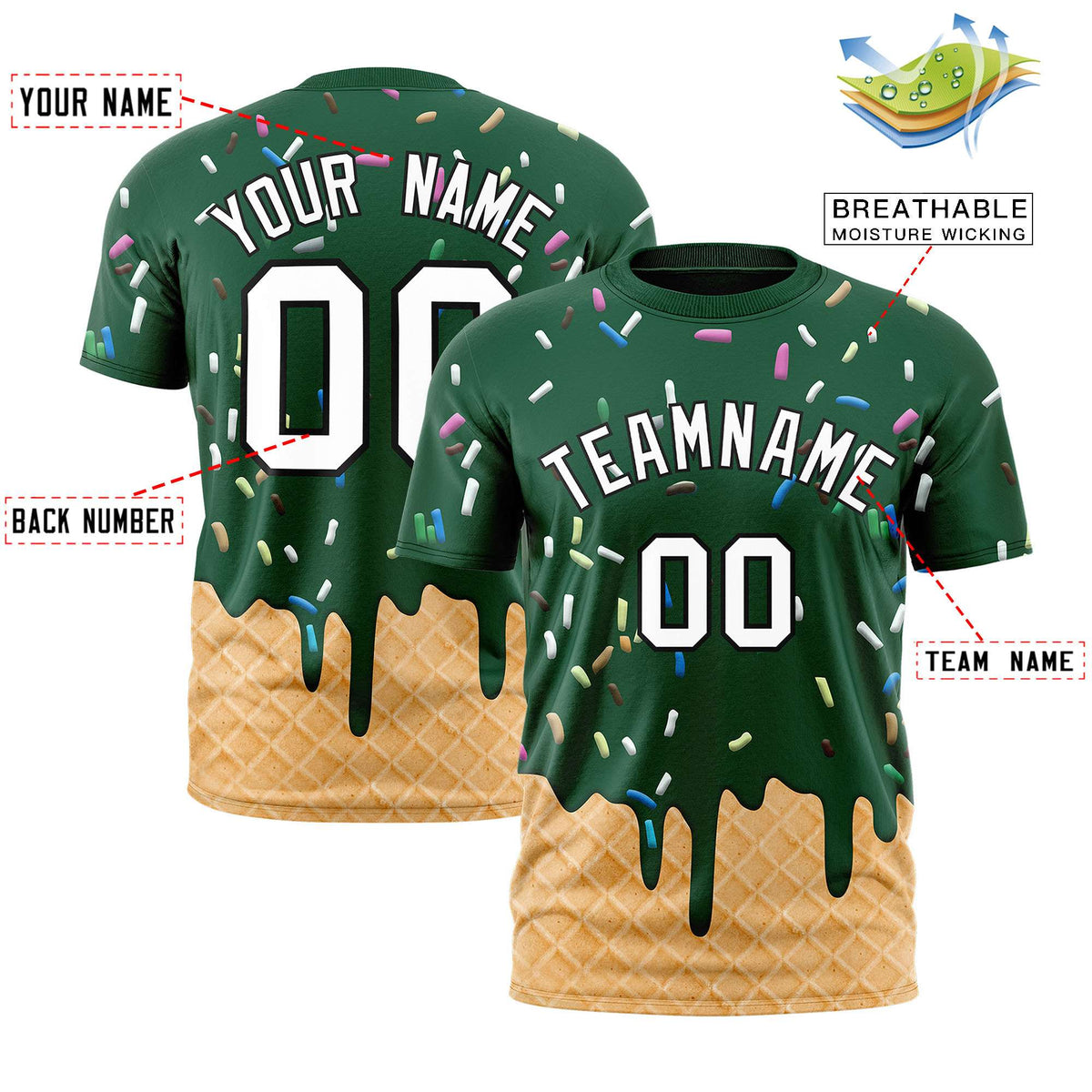 Custom Green Ice Cream Cone Graffiti Pattern Fashion Authentic T-Shirt