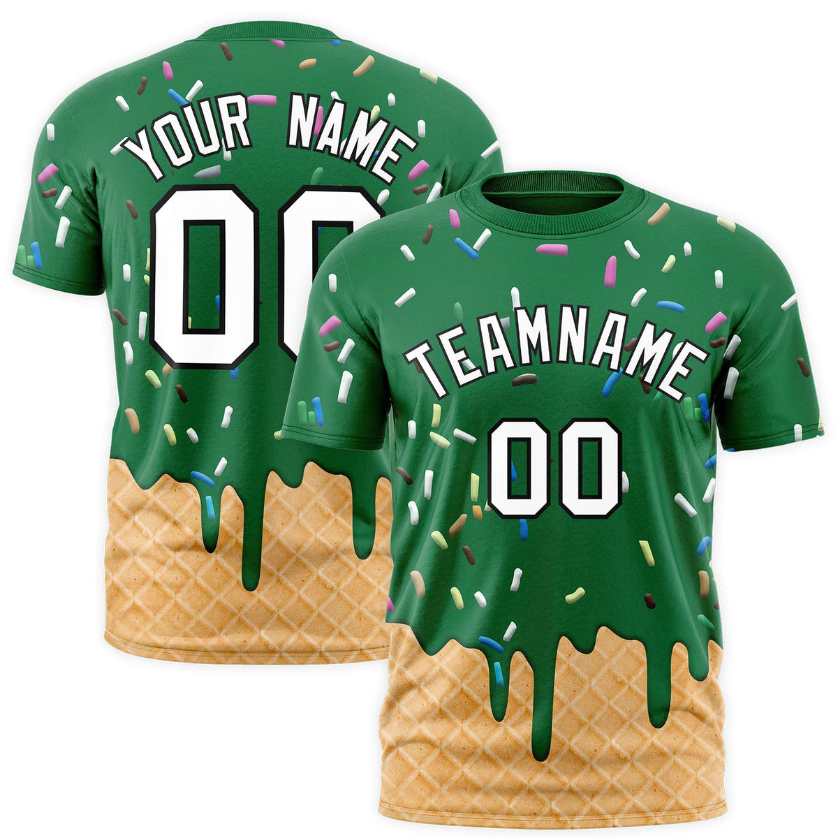 Custom Kelly Green Ice Cream Cone Graffiti Pattern Fashion Authentic T-Shirt