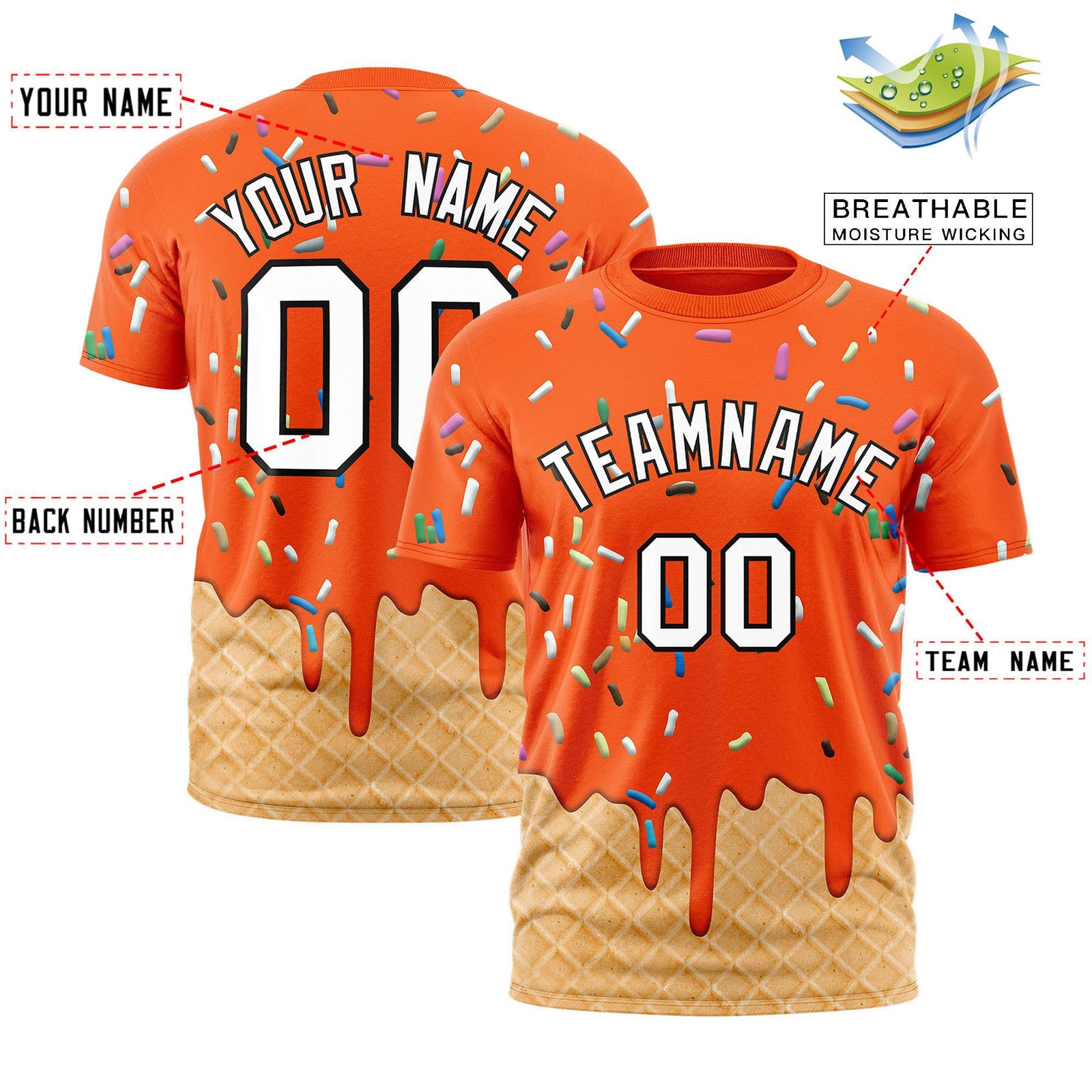 Custom Orange Ice Cream Cone Graffiti Pattern Fashion Authentic T-Shirt