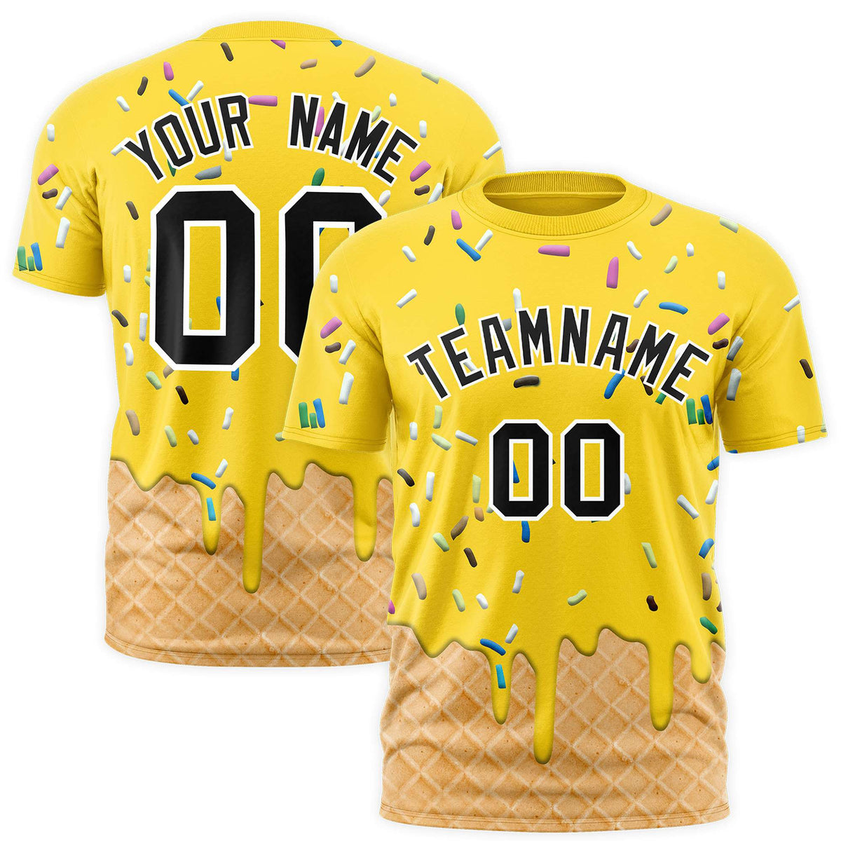 Custom Gold Ice Cream Cone Graffiti Pattern Fashion Authentic T-Shirt