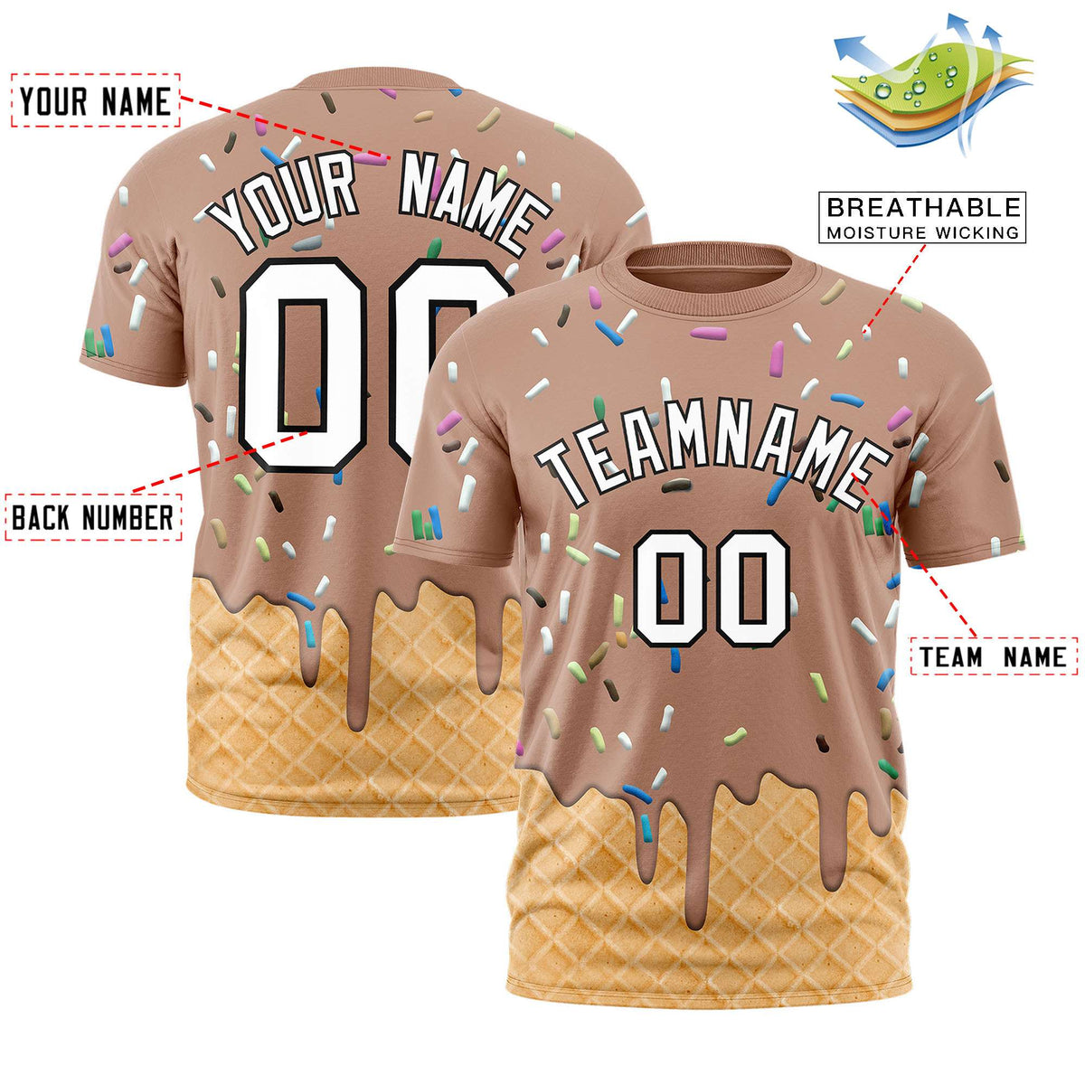 Custom Light Brown Ice Cream Cone Graffiti Pattern Fashion Authentic T-Shirt