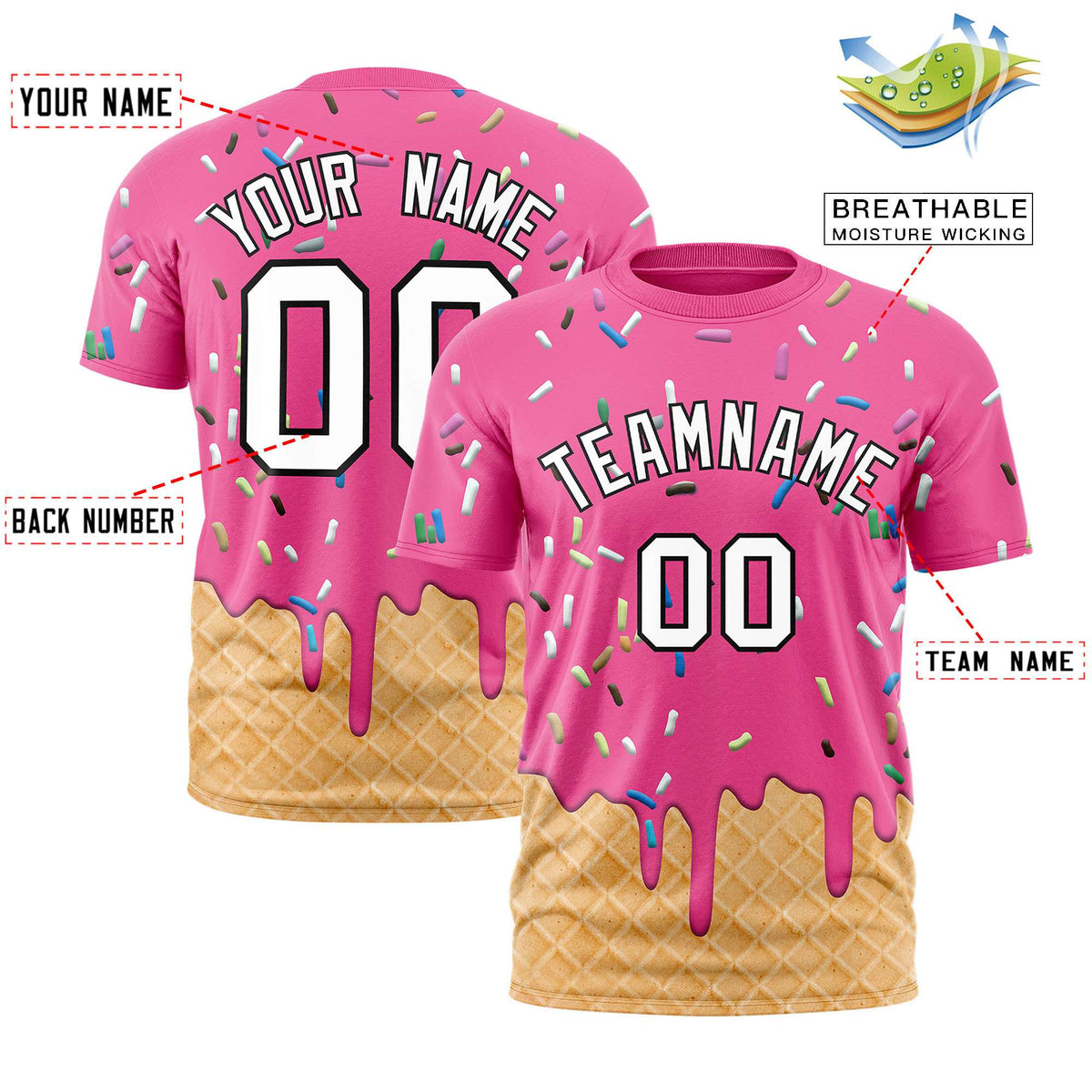 Custom Pink Ice Cream Cone Graffiti Pattern Fashion Authentic T-Shirt