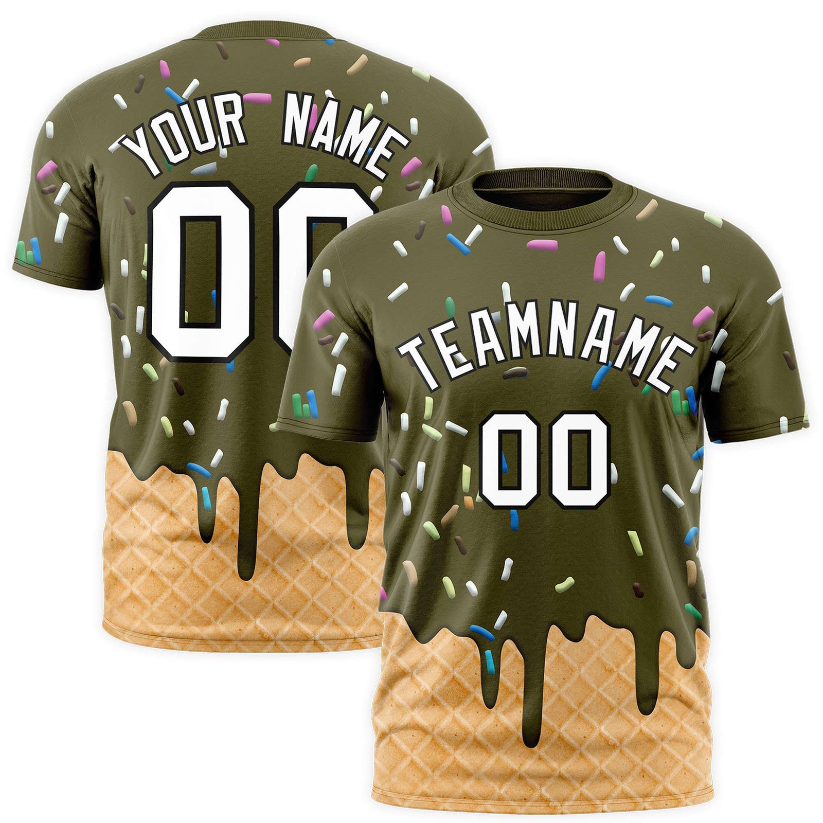 Custom Olive Ice Cream Cone Graffiti Pattern Fashion Authentic T-Shirt