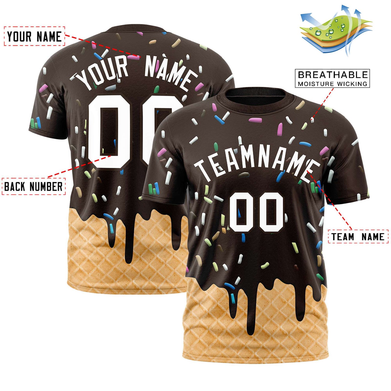 Custom Brown Ice Cream Cone Graffiti Pattern Fashion Authentic T-Shirt