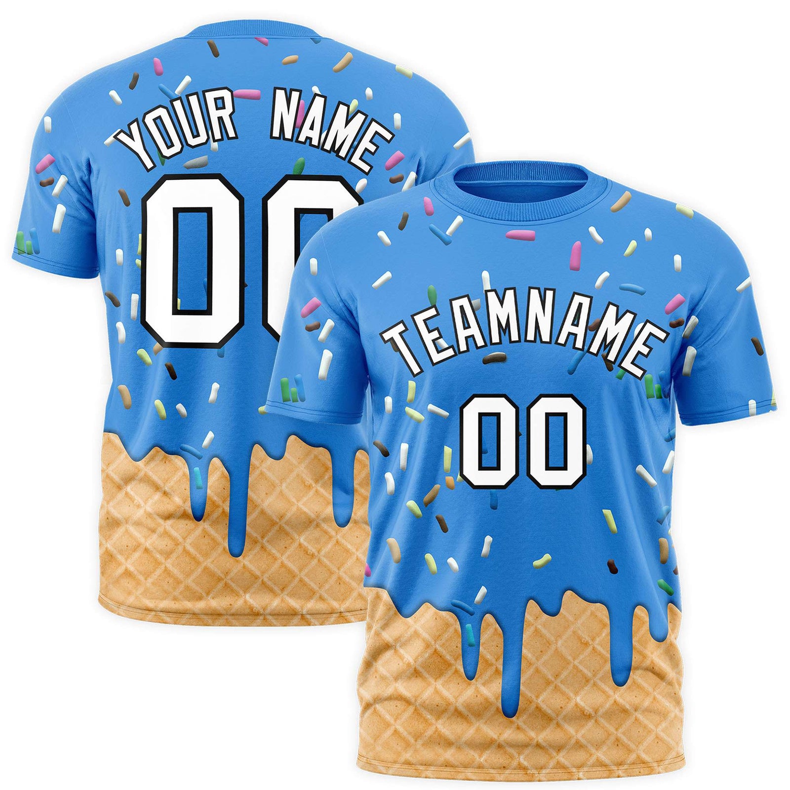 Custom Light Blue Ice Cream Cone Graffiti Pattern Fashion Authentic T-Shirt