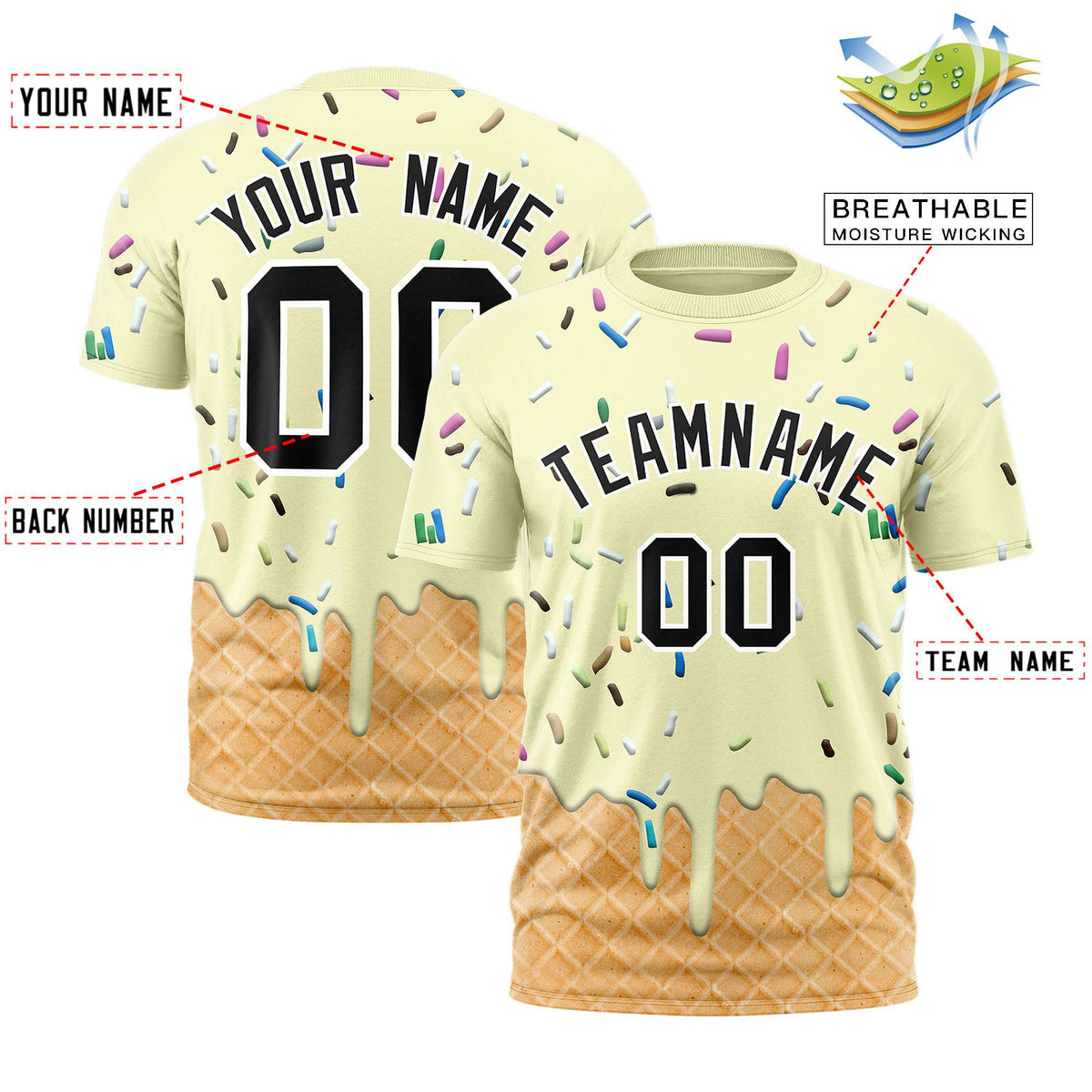 Custom Cream Ice Cream Cone Graffiti Pattern Fashion Authentic T-Shirt