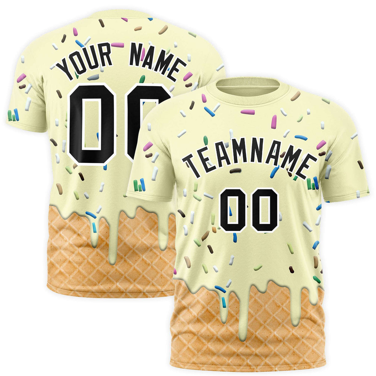 Custom Cream Ice Cream Cone Graffiti Pattern Fashion Authentic T-Shirt