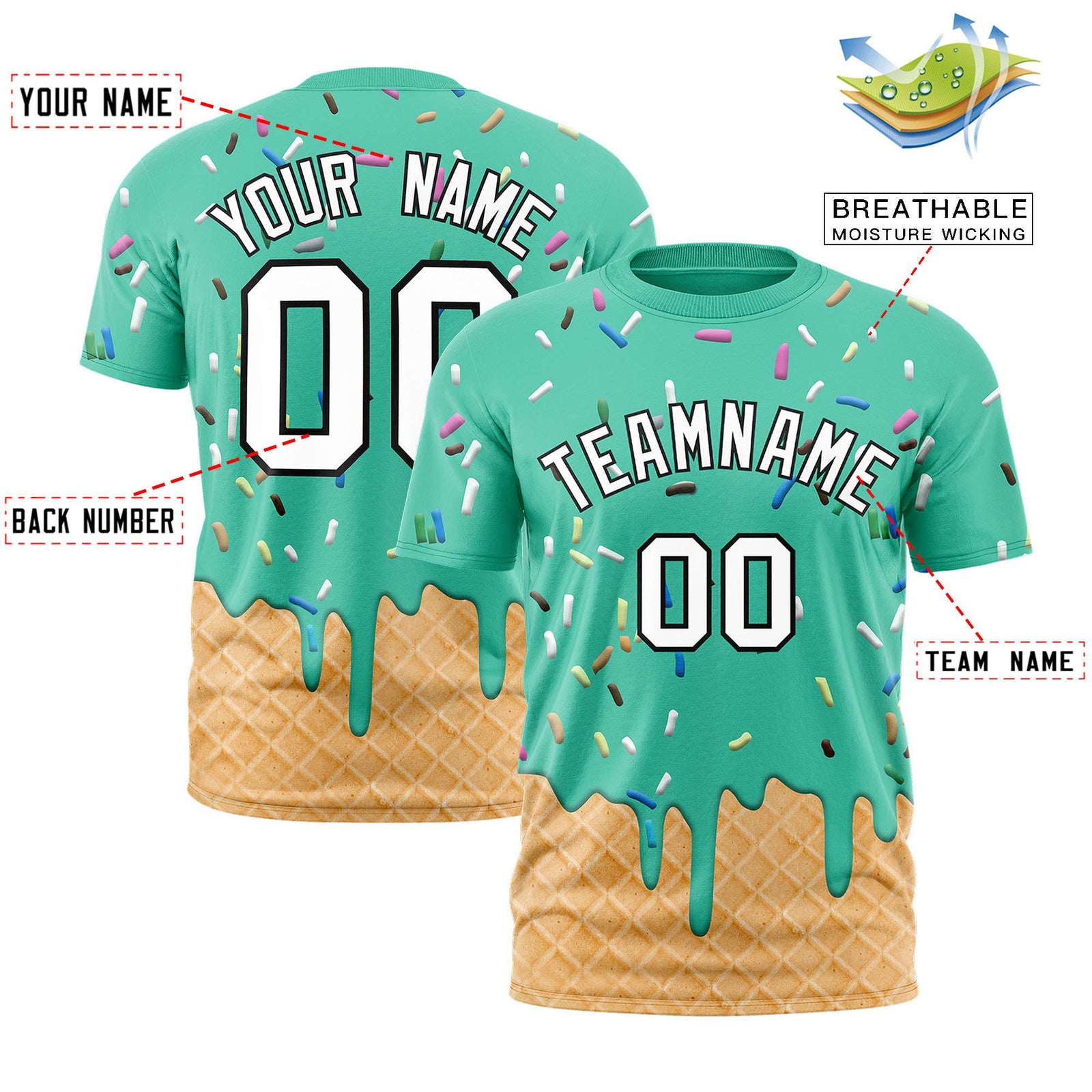 Custom Bright Green Ice Cream Cone Graffiti Pattern Fashion Authentic T-Shirt