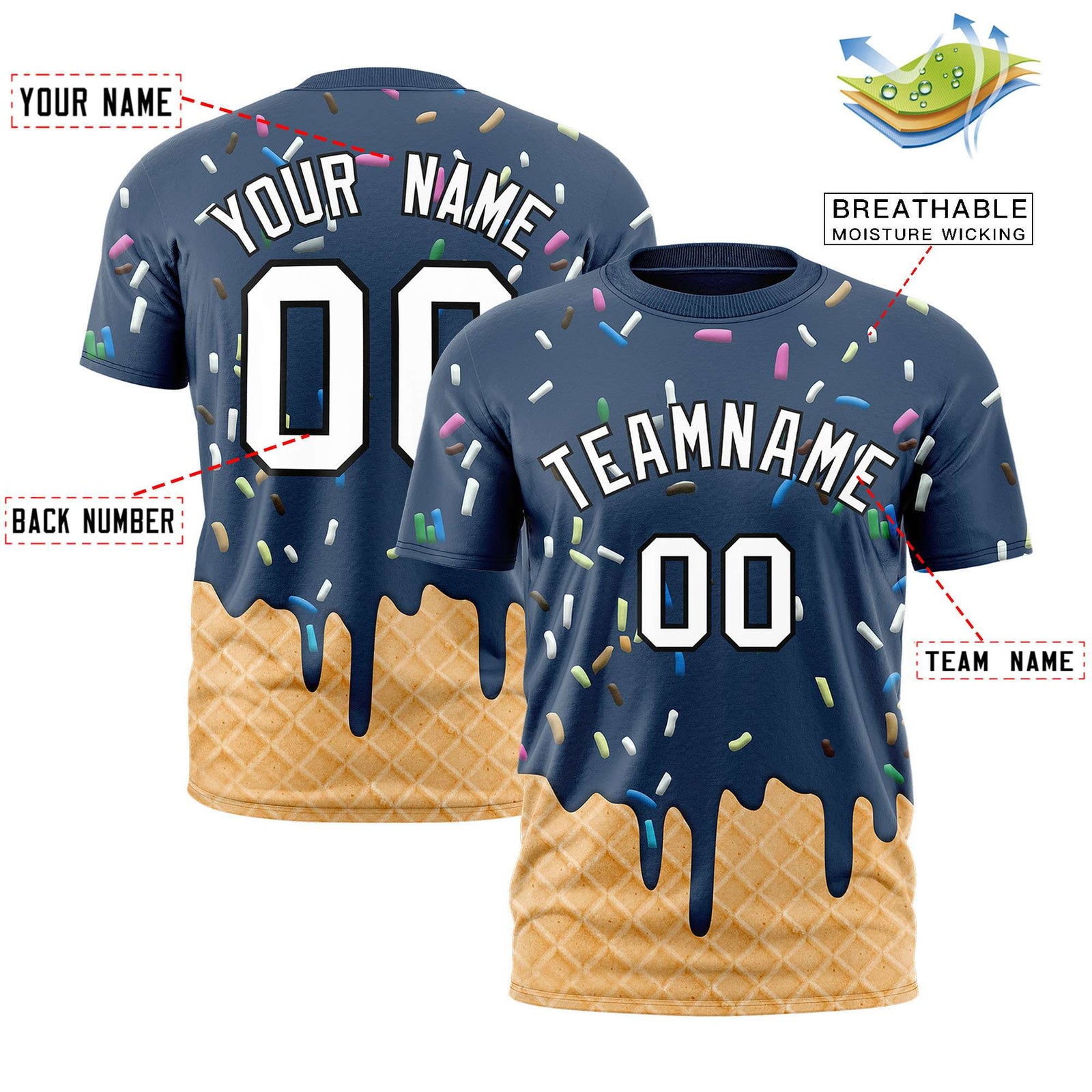 Custom Midnight Blue Ice Cream Cone Graffiti Pattern Fashion Authentic T-Shirt