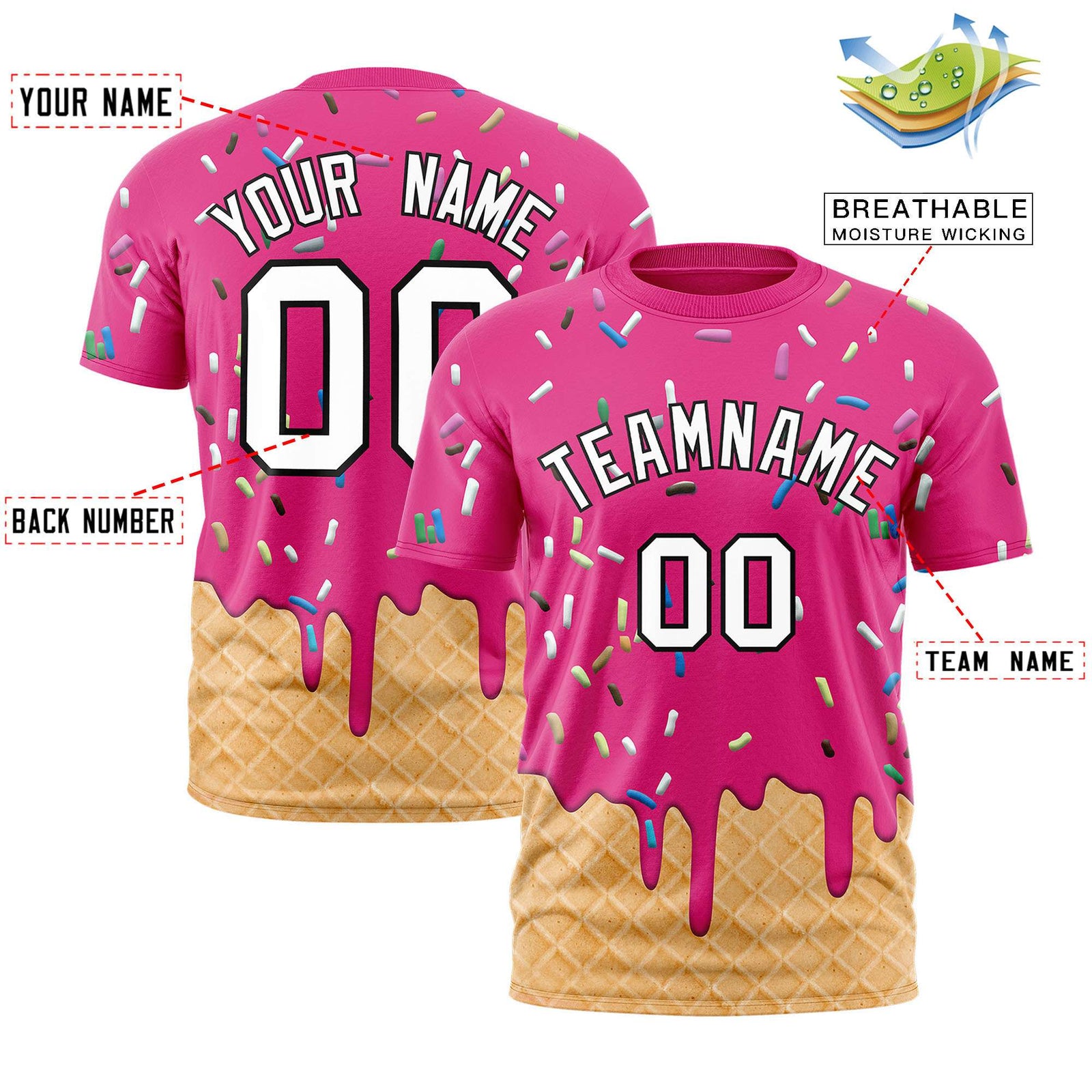 Custom Rose Red Ice Cream Cone Graffiti Pattern Fashion Authentic T-Shirt