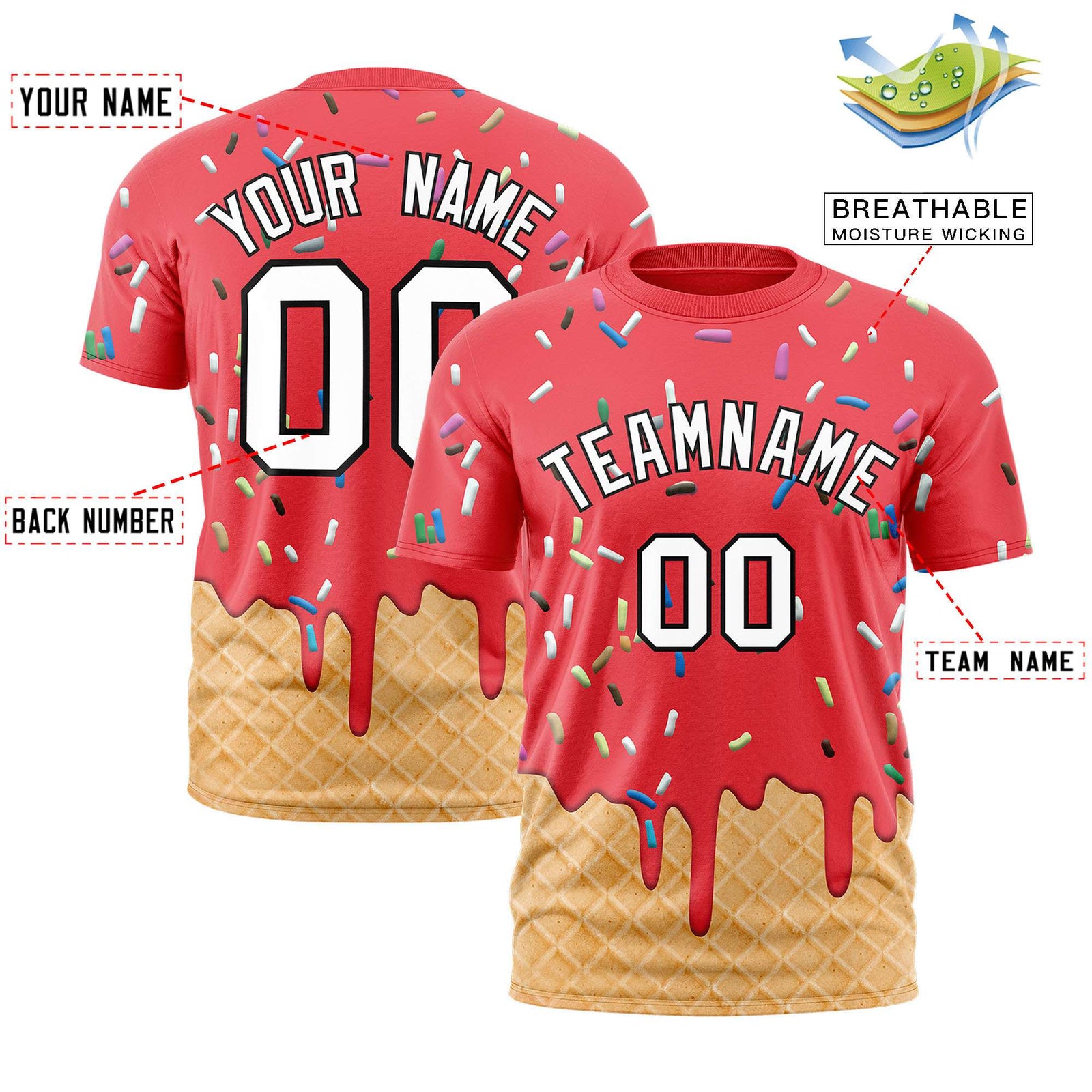 Custom Light Red Ice Cream Cone Graffiti Pattern Fashion Authentic T-Shirt