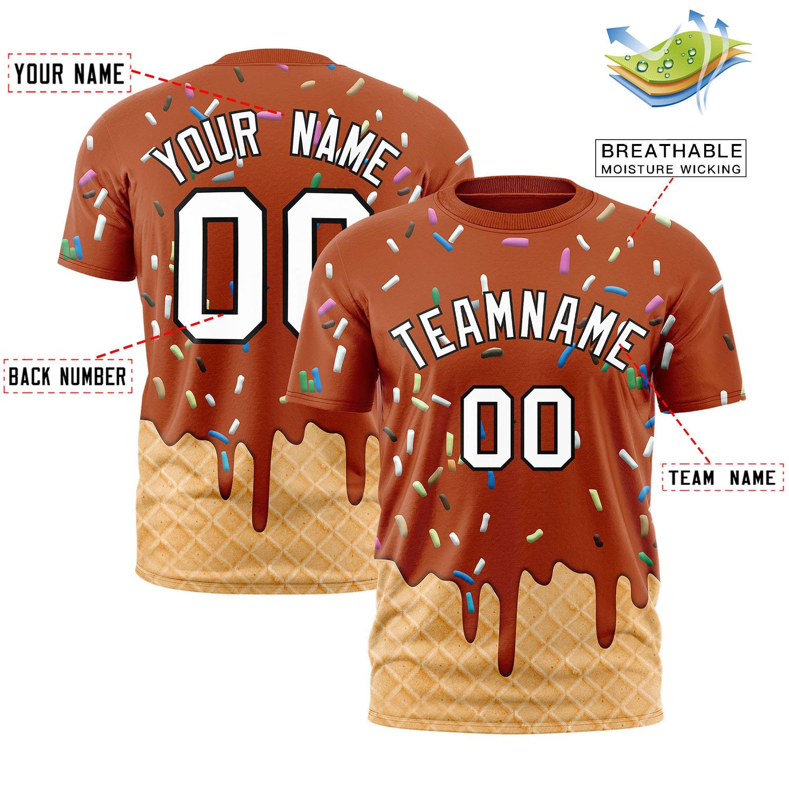 Custom Texas Orange Ice Cream Cone Graffiti Pattern Fashion Authentic T-Shirt