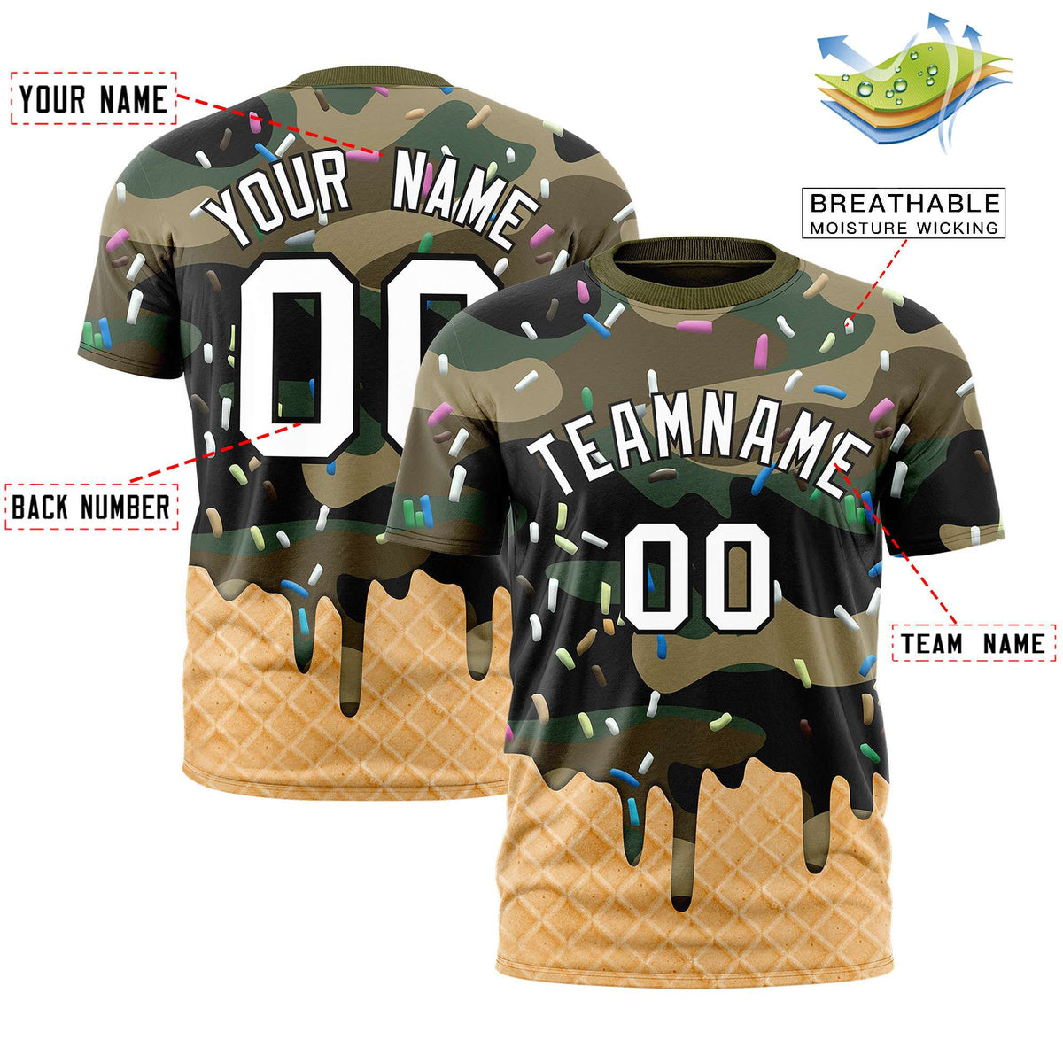 Custom Camo Ice Cream Cone Graffiti Pattern Fashion Authentic T-Shirt