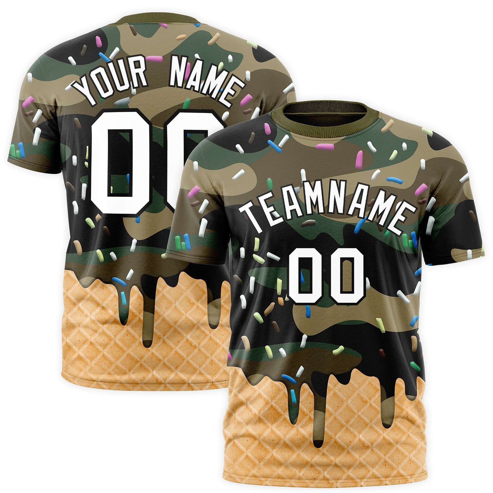 Custom Camo Ice Cream Cone Graffiti Pattern Fashion Authentic T-Shirt