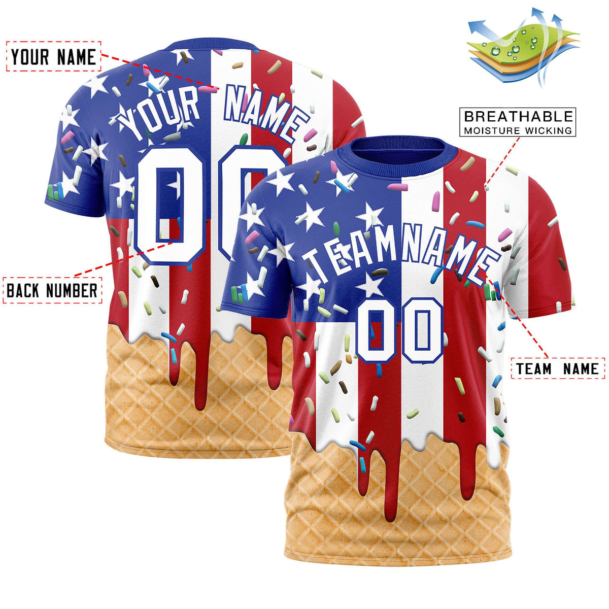 Custom American Flag Ice Cream Cone Graffiti Pattern Fashion Authentic T-Shirt