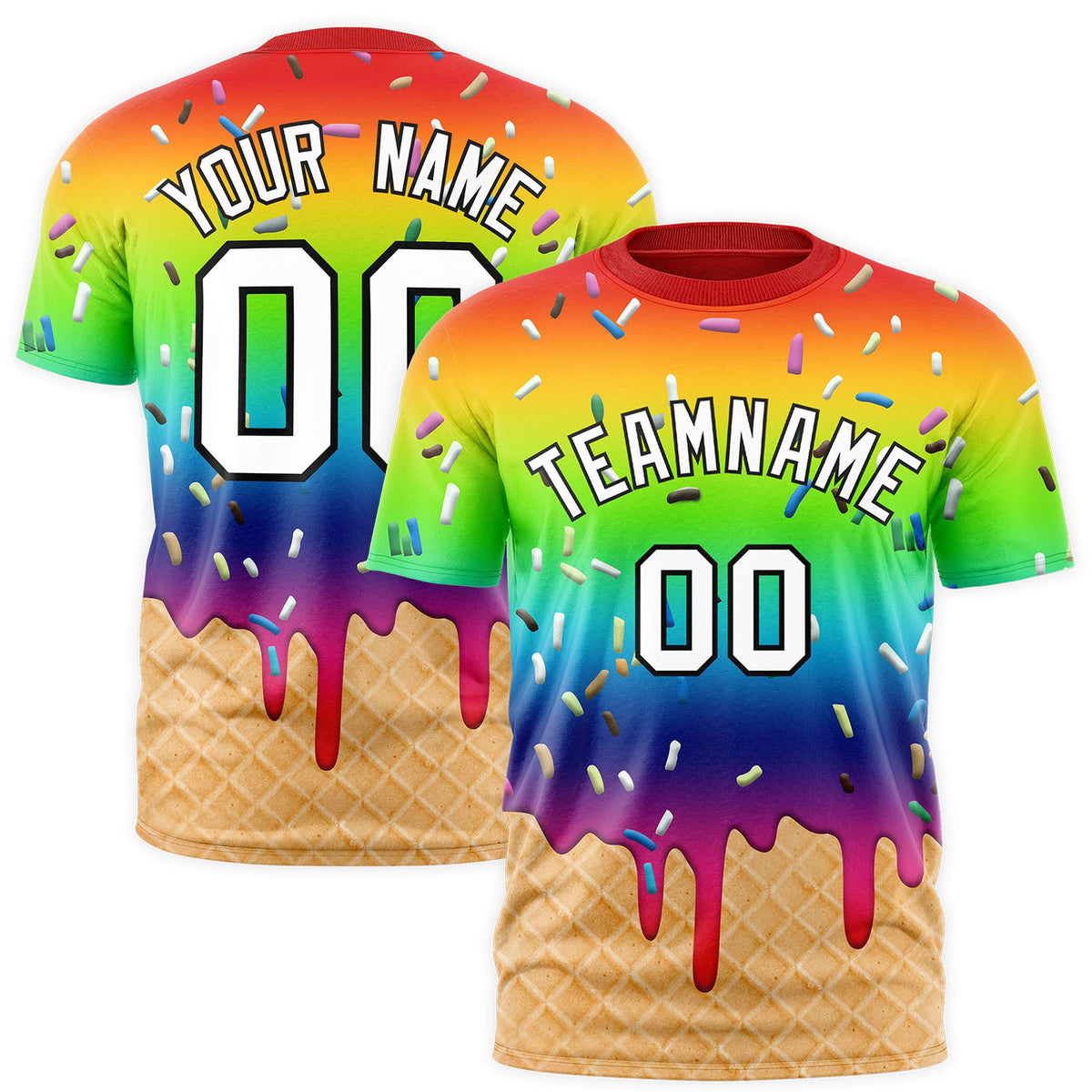 Custom Rainbow Ice Cream Cone Graffiti Pattern Fashion Authentic T-Shirt