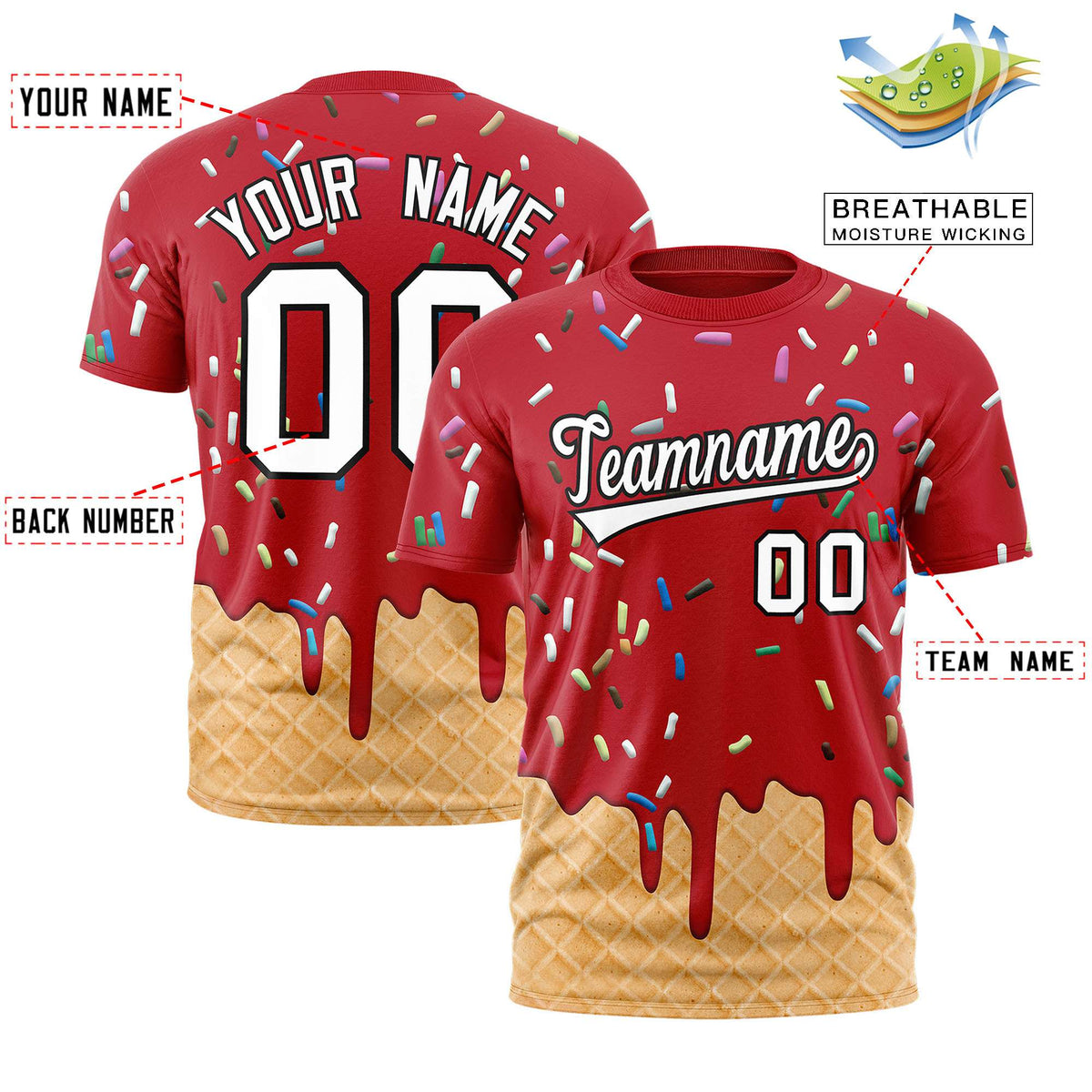 Custom Red Ice Cream Cone Graffiti Pattern Fashion Authentic T-Shirt