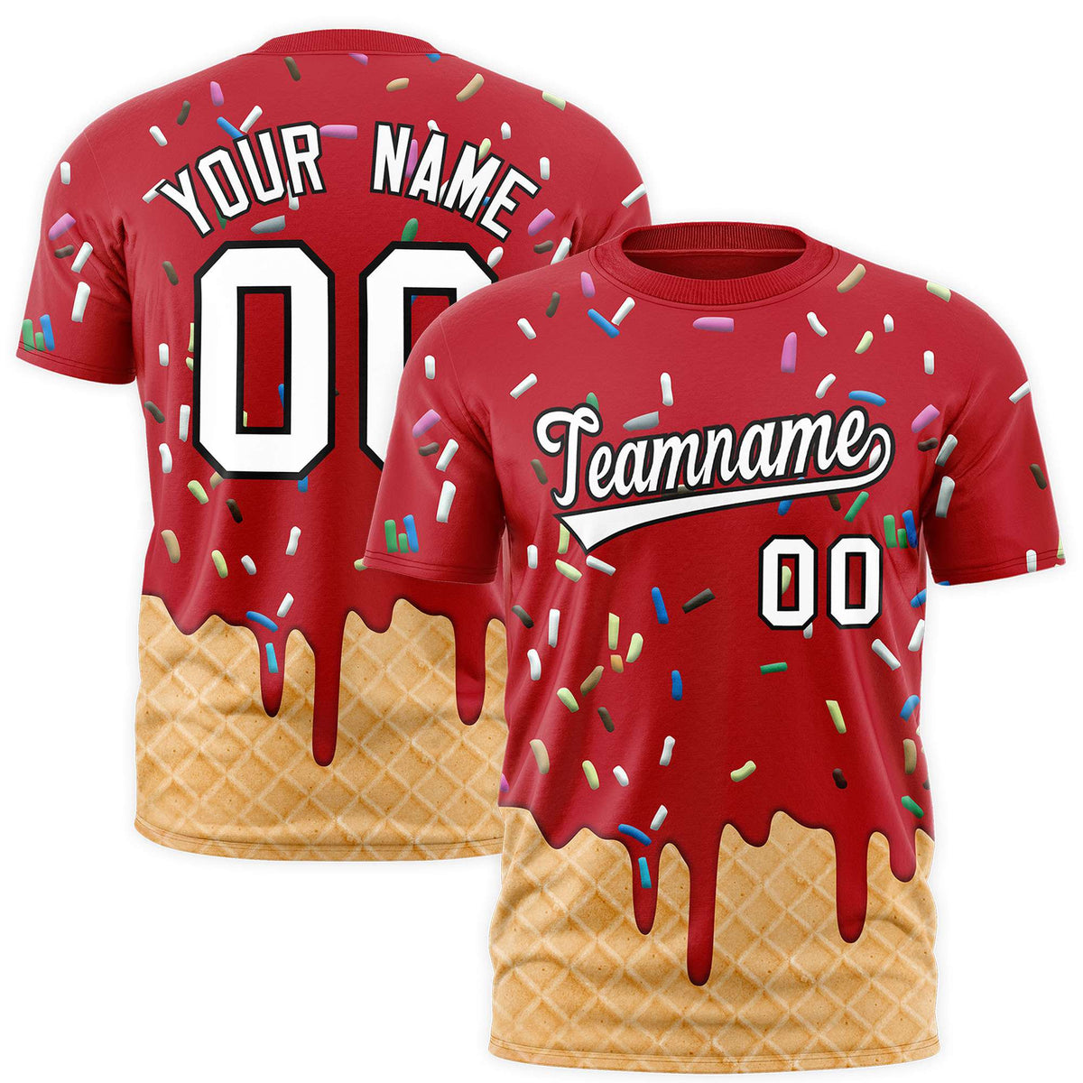 Custom Red Ice Cream Cone Graffiti Pattern Fashion Authentic T-Shirt