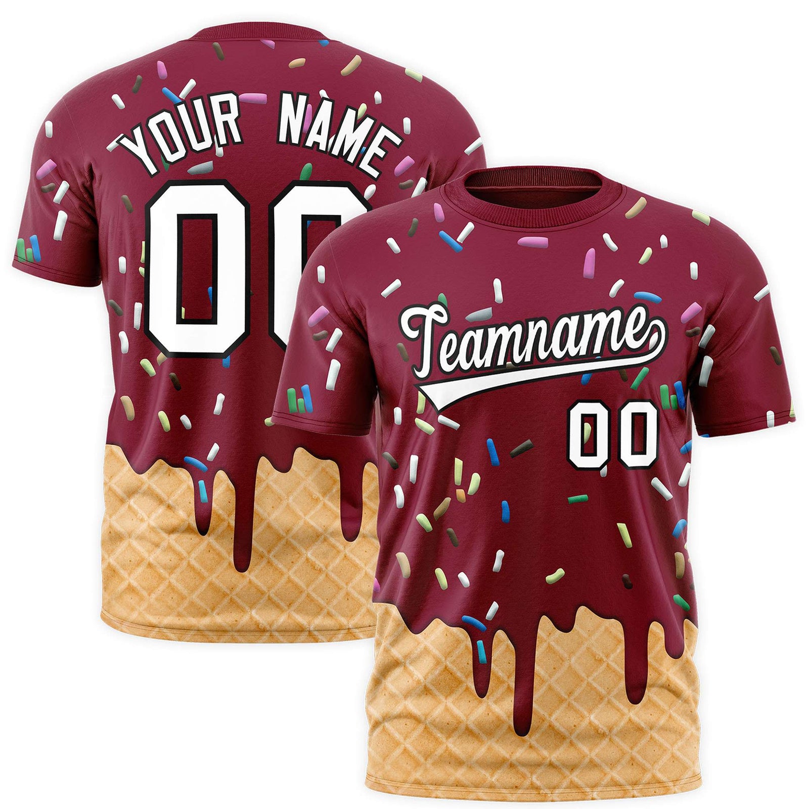 Custom Crimson Ice Cream Cone Graffiti Pattern Fashion Authentic T-Shirt