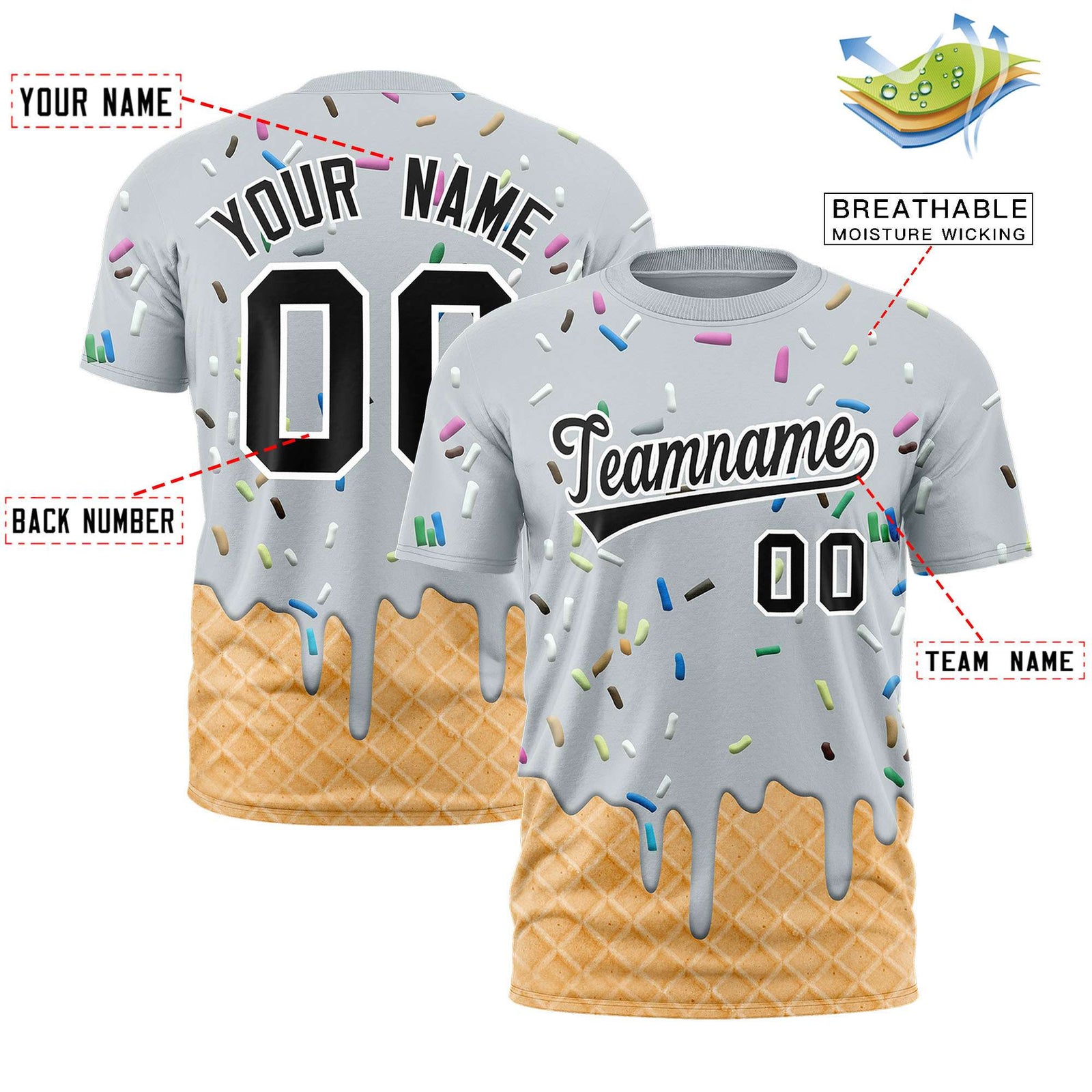 Custom Silver Ice Cream Cone Graffiti Pattern Fashion Authentic T-Shirt