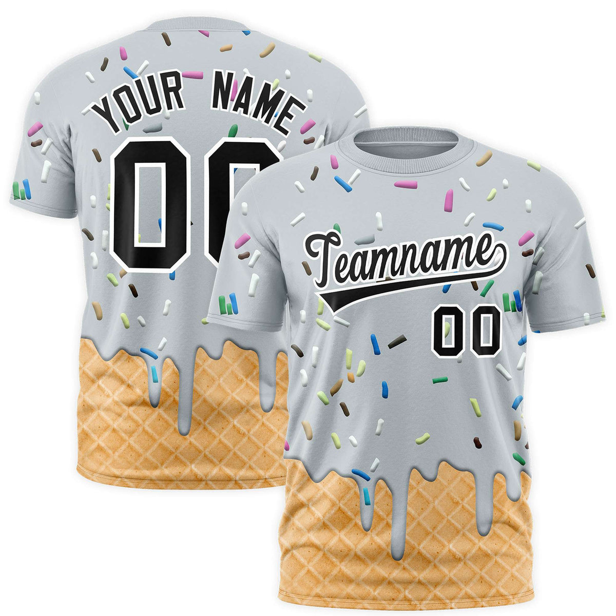 Custom Silver Ice Cream Cone Graffiti Pattern Fashion Authentic T-Shirt