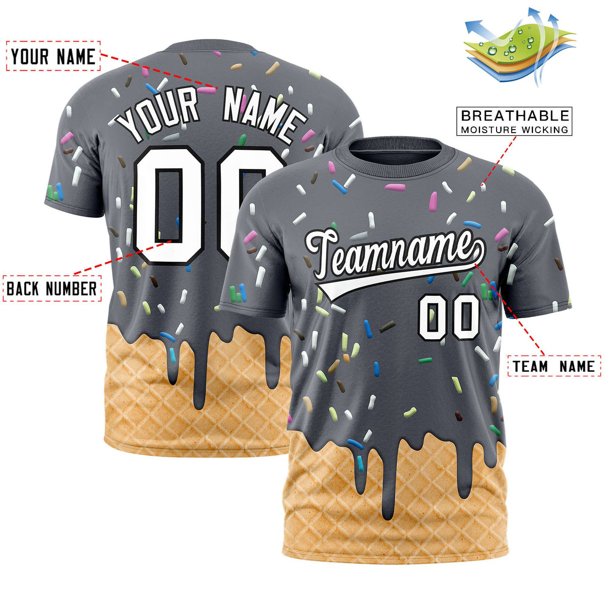 Custom Dark Gray Ice Cream Cone Graffiti Pattern Fashion Authentic T-Shirt