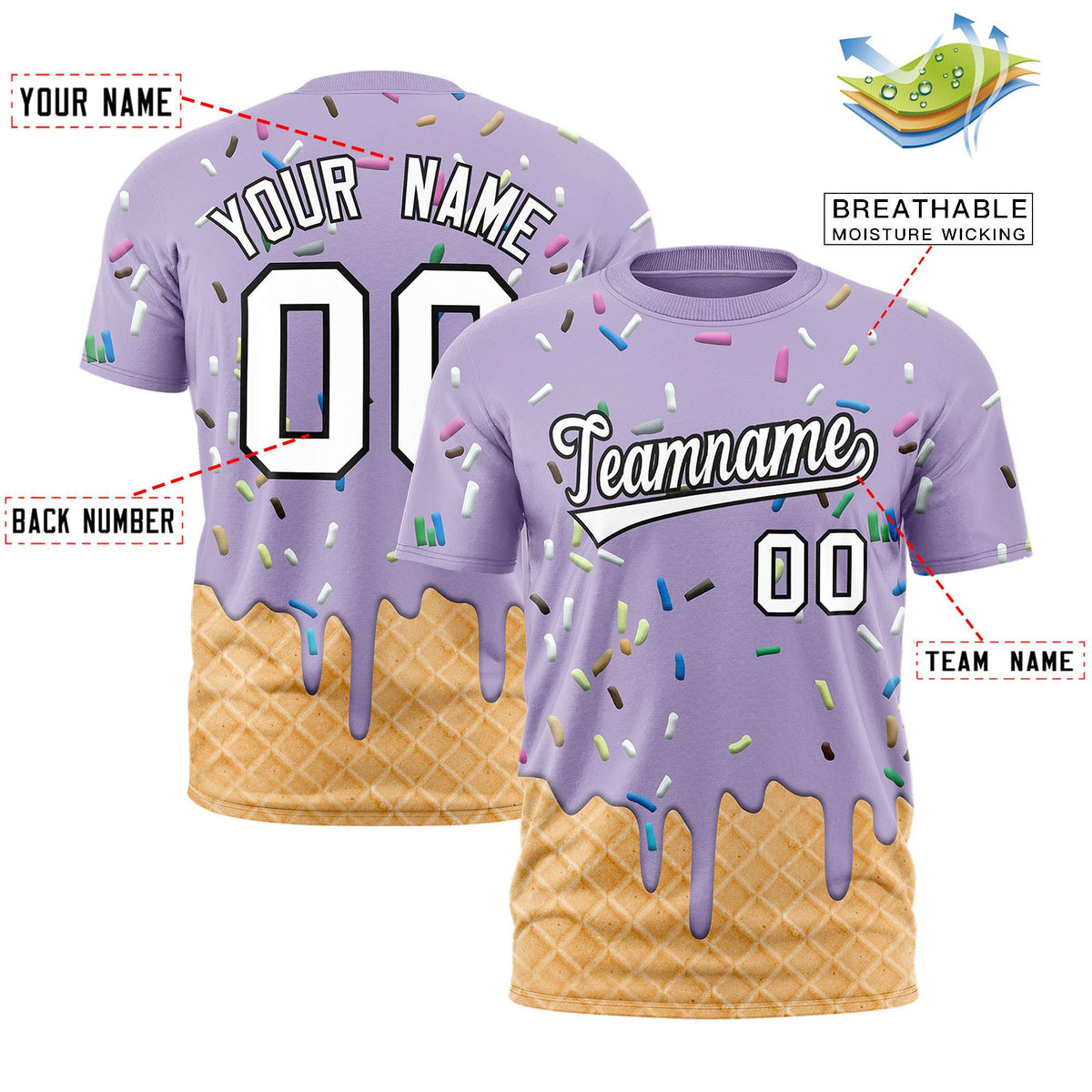 Custom Light Purple Ice Cream Cone Graffiti Pattern Fashion Authentic T-Shirt