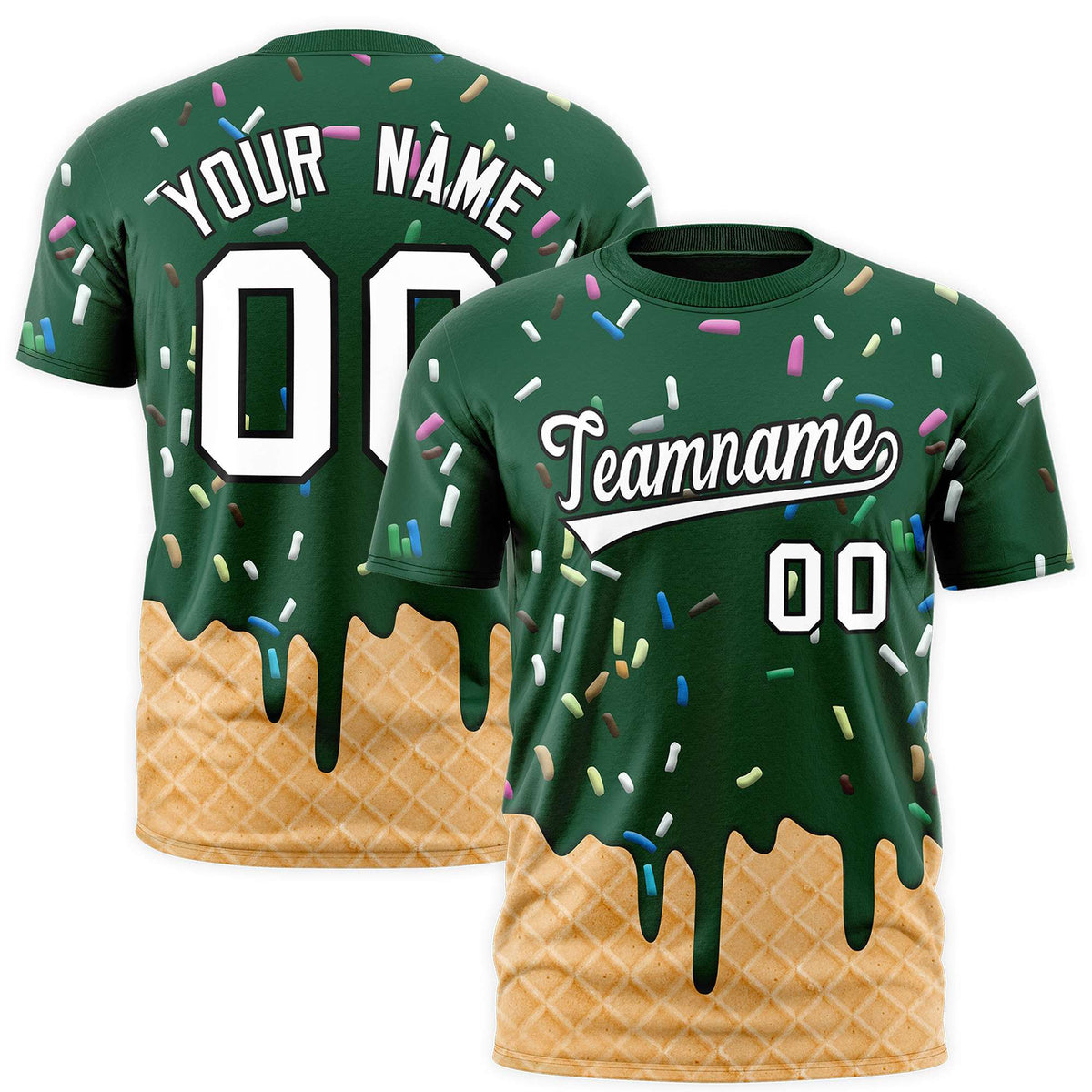 Custom Green Ice Cream Cone Graffiti Pattern Fashion Authentic T-Shirt