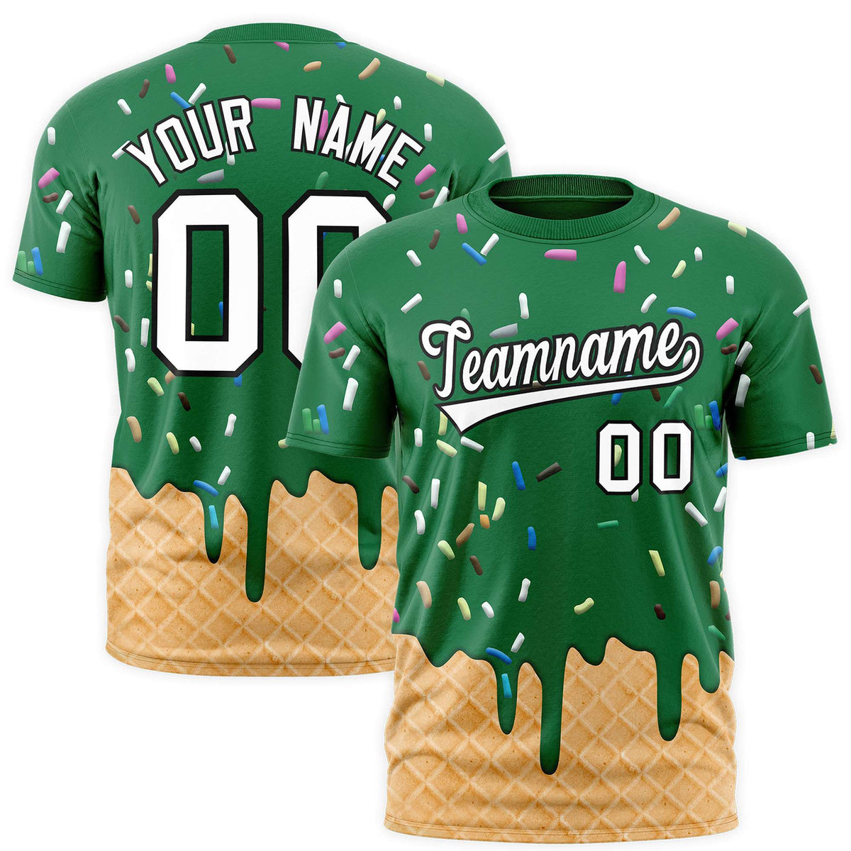 Custom Kelly Green Ice Cream Cone Graffiti Pattern Fashion Authentic T-Shirt